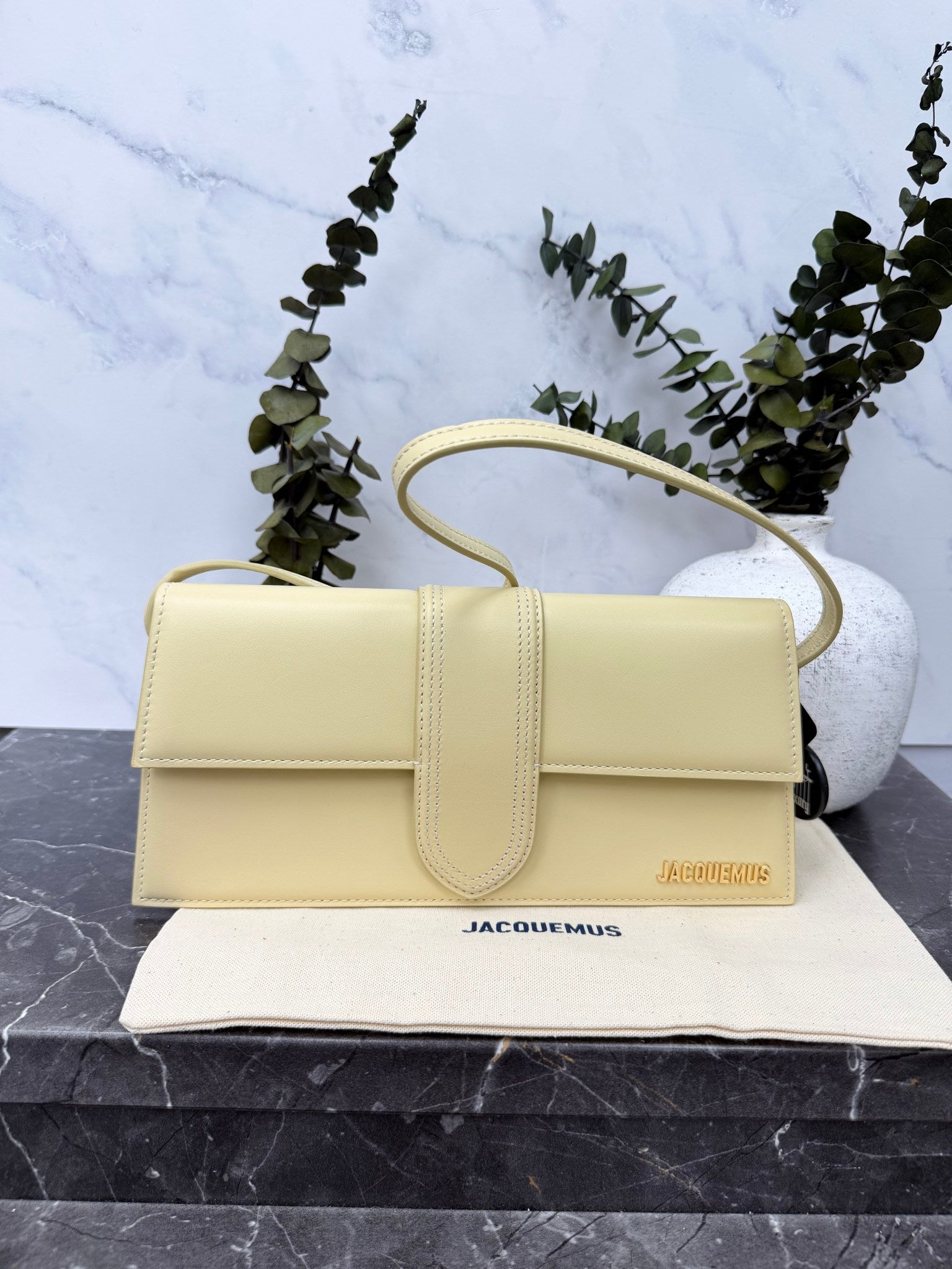 BRAND NEW - Jacquemus Creme Leather Le Bambino Long Shoulder Bag