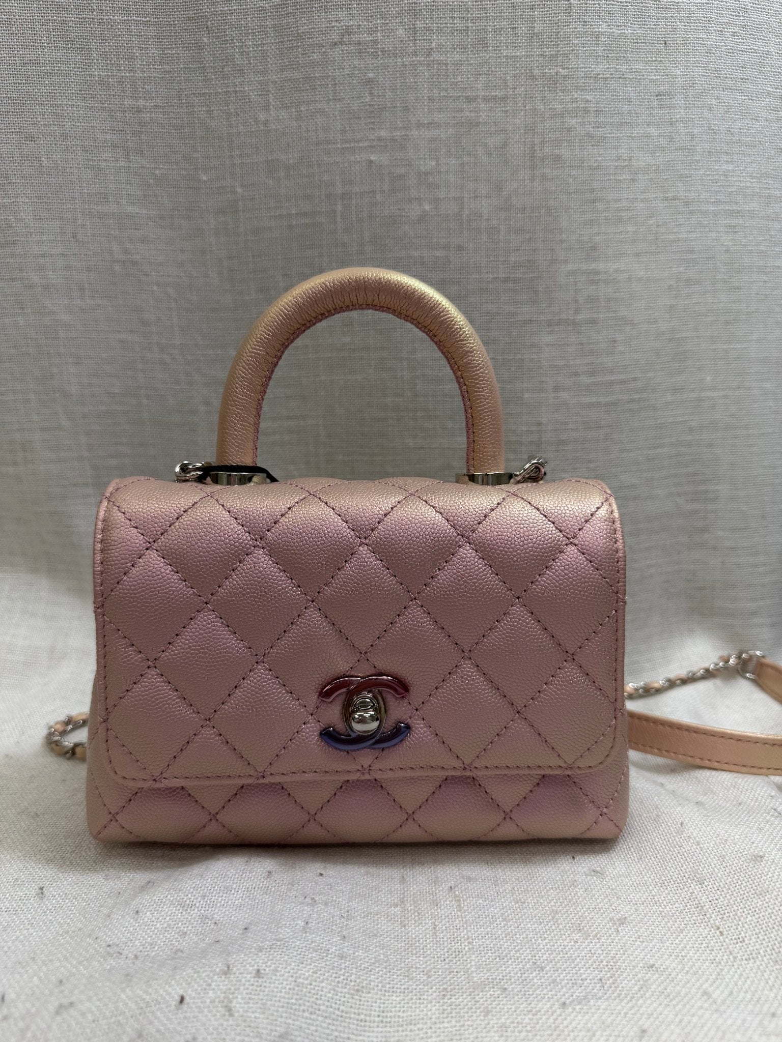 Chanel Pink Iridescent Caviar Leather Coco Handle Extra Mini Bag