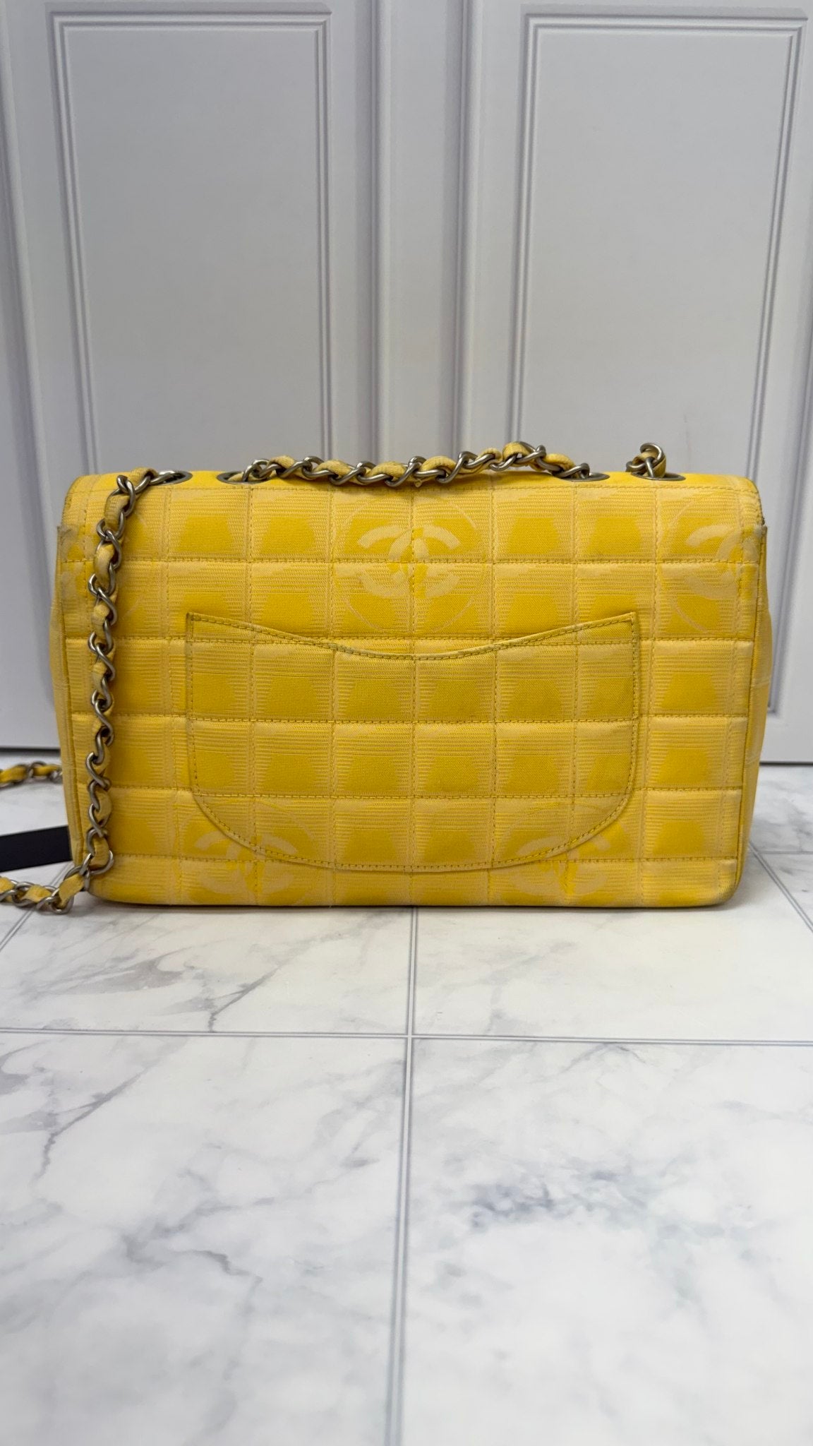 Chanel Yellow Nylon Canvas Travel Line East/West Medium Flap Bag
