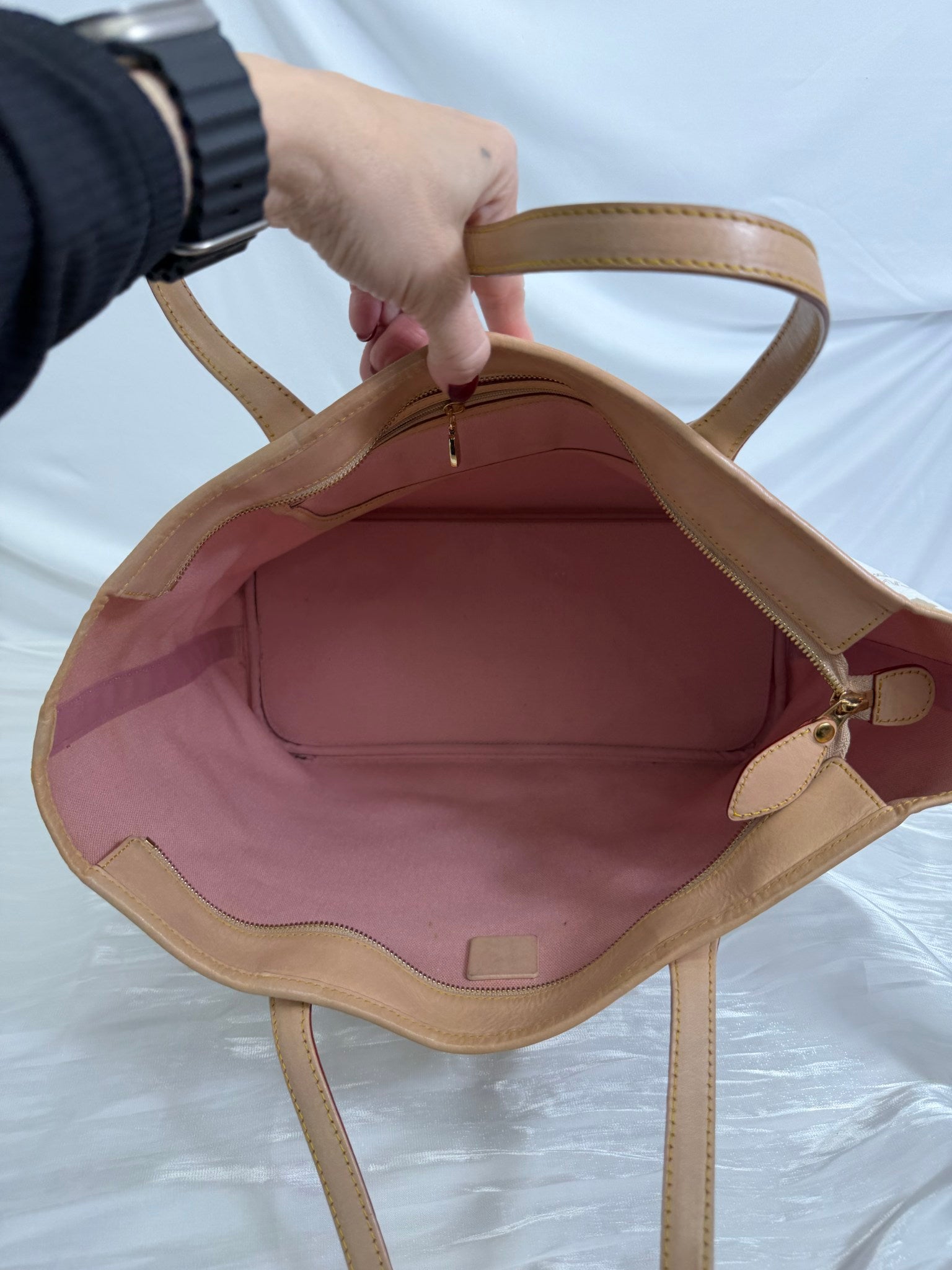 MCM Visetos Striped White Shopper Tote