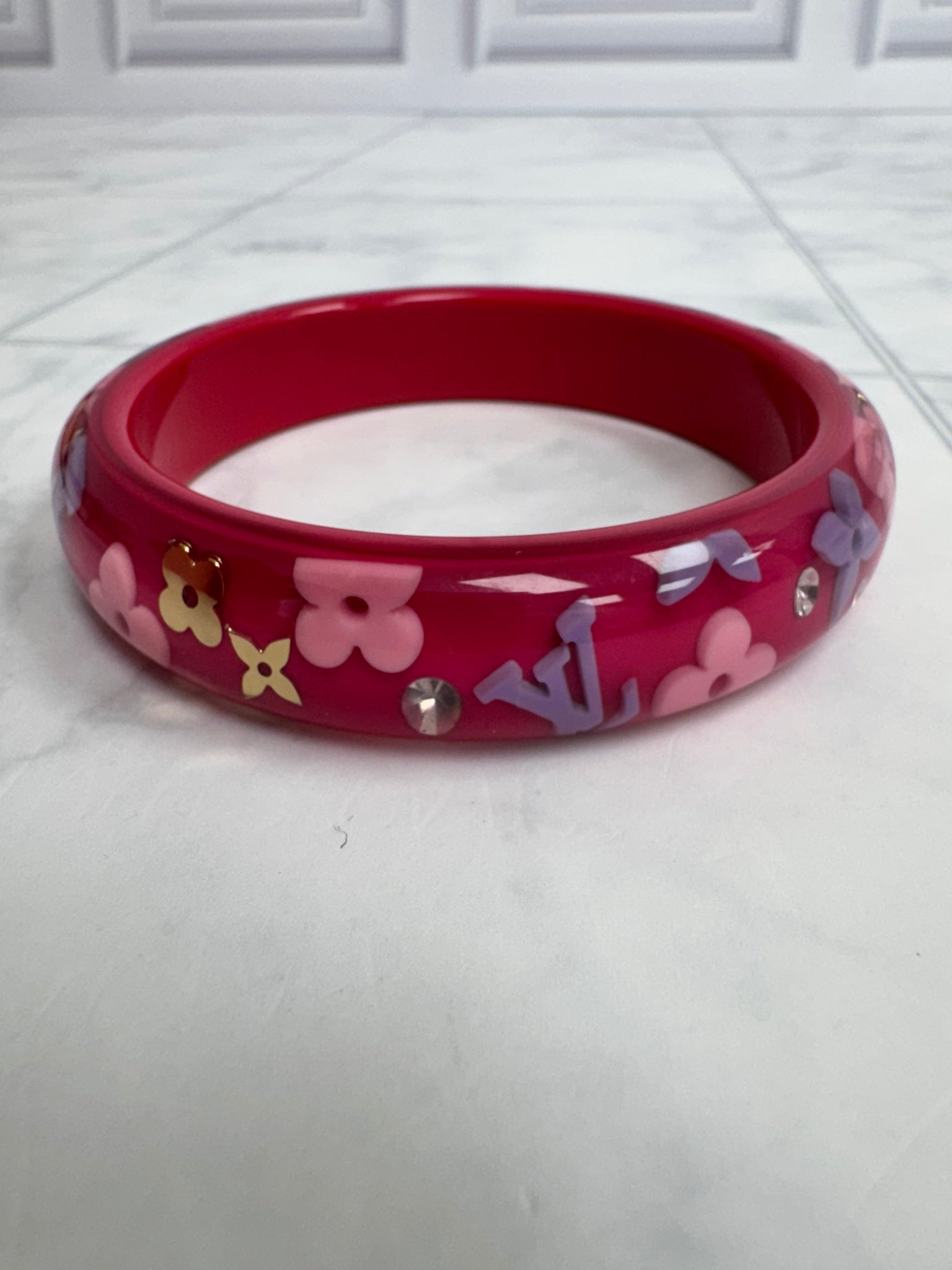 Louis Vuitton Pink Resin Inclusion Bangle Bracelet PM