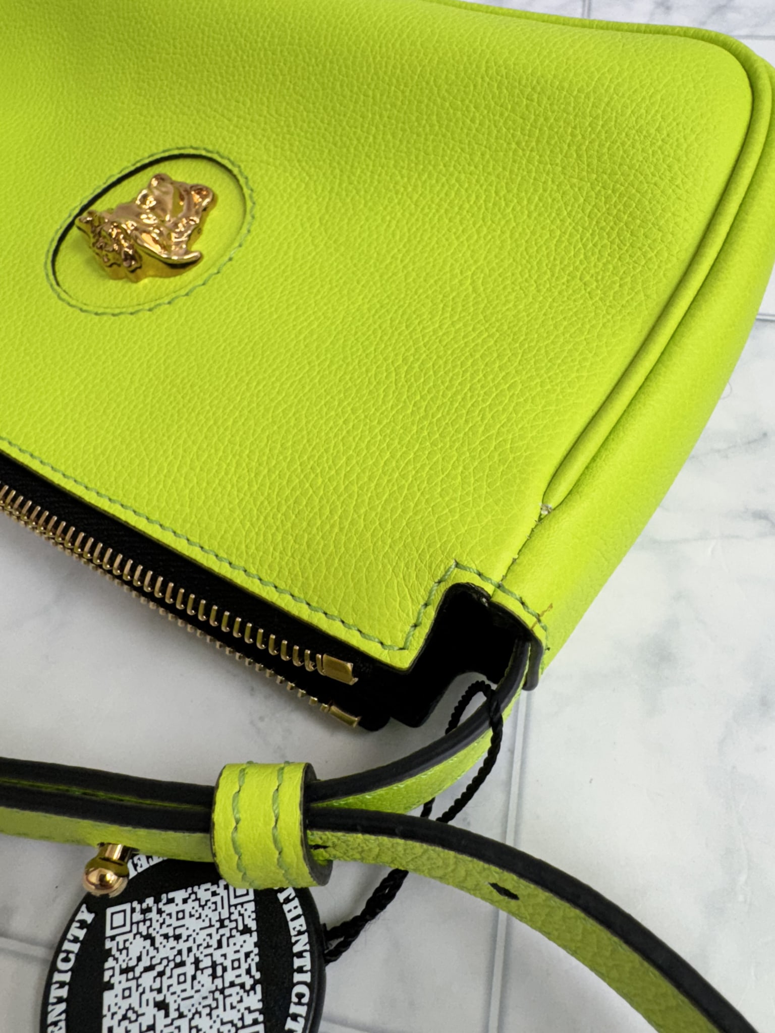 Versace Lime Green Grained Leather La Medusa Shoulder Bag