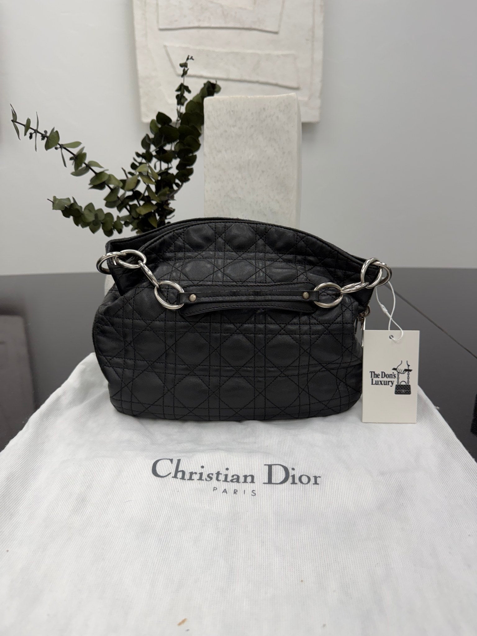 Christian Dior Black Cannage Lambskin Soft Hobo Bag