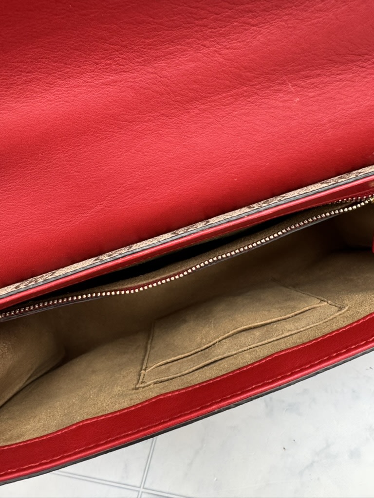 Gucci GG Supreme And Red Leather Padlock Chain Shoulder Bag