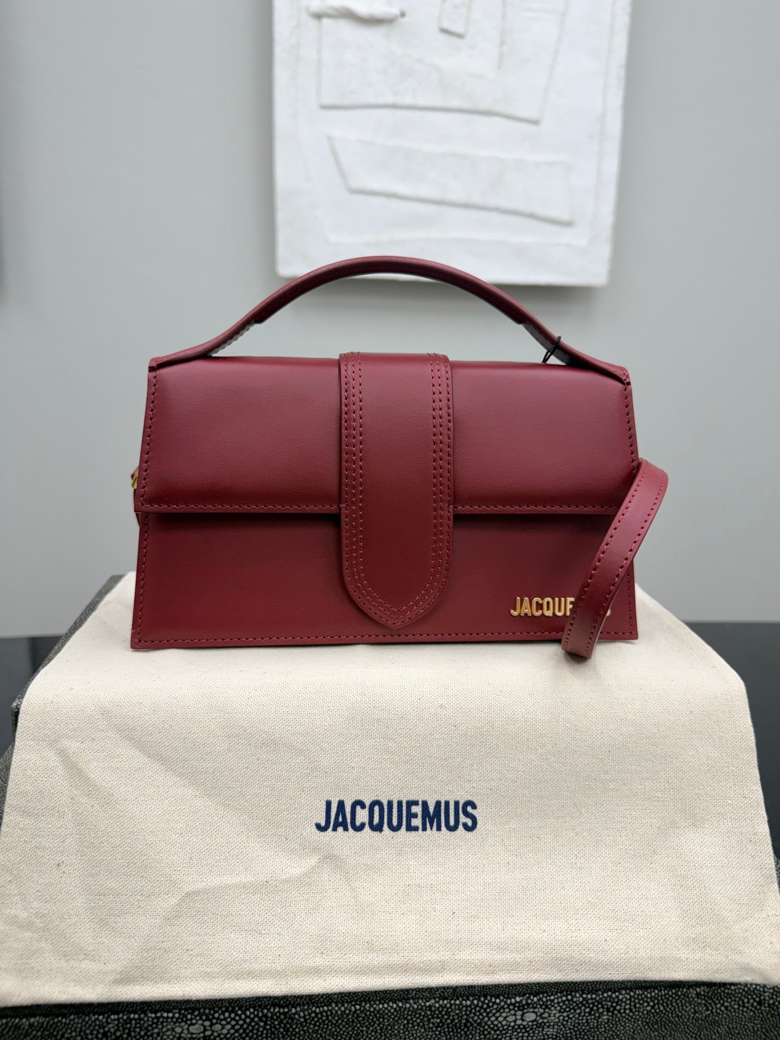 BRAND NEW - Jacquemus Burgundy Leather Le Grand Bambino Handbag 2Way Handbag