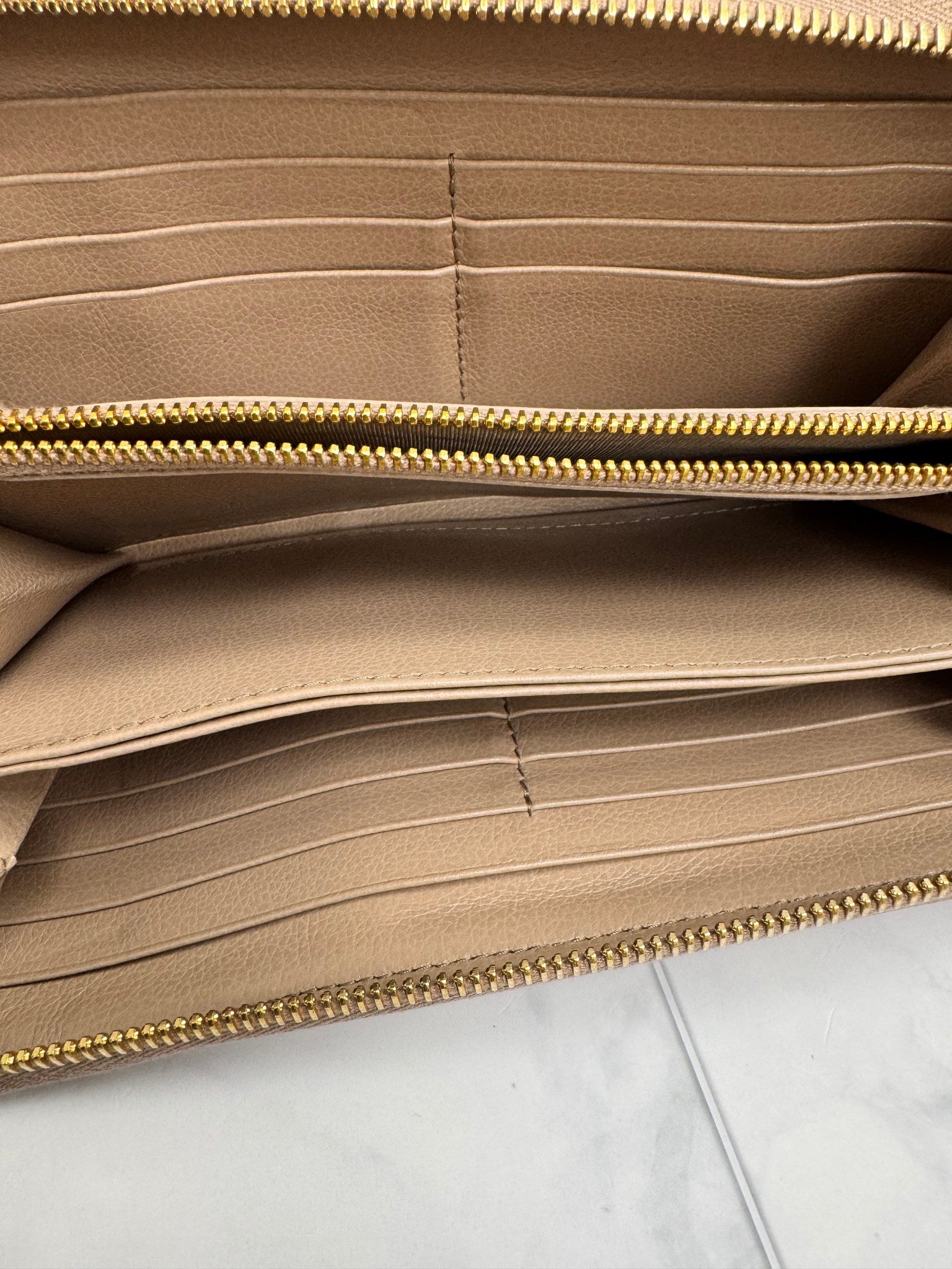 Prada Beige Leather Long Zippy Wallet
