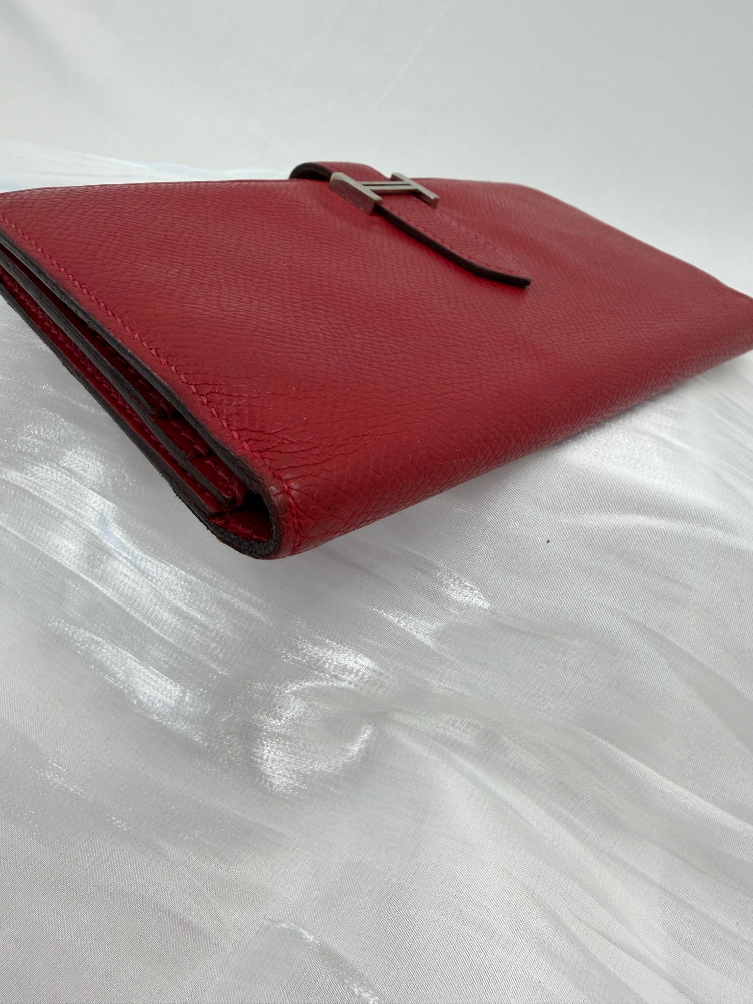 Hermes Red Leather Bearn Wallet