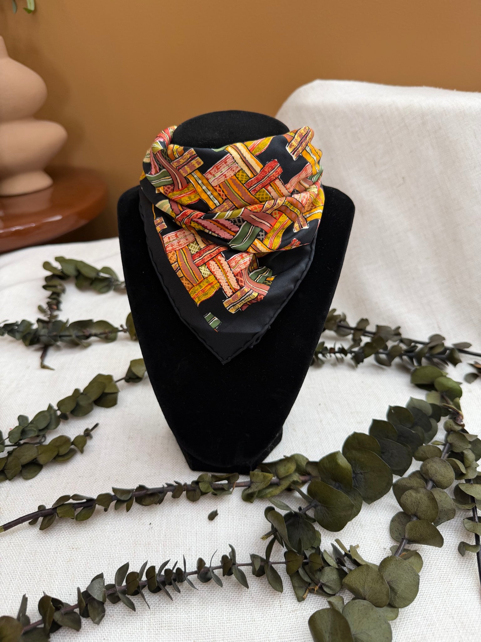 Hermes Multicolor Bolduc Au Carre Silk gavroche Scarf