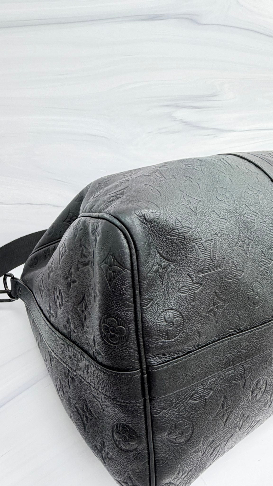 Louis Vuitton Black Monogram Shadow Keepall Bandouliere 50 Duffle Bag