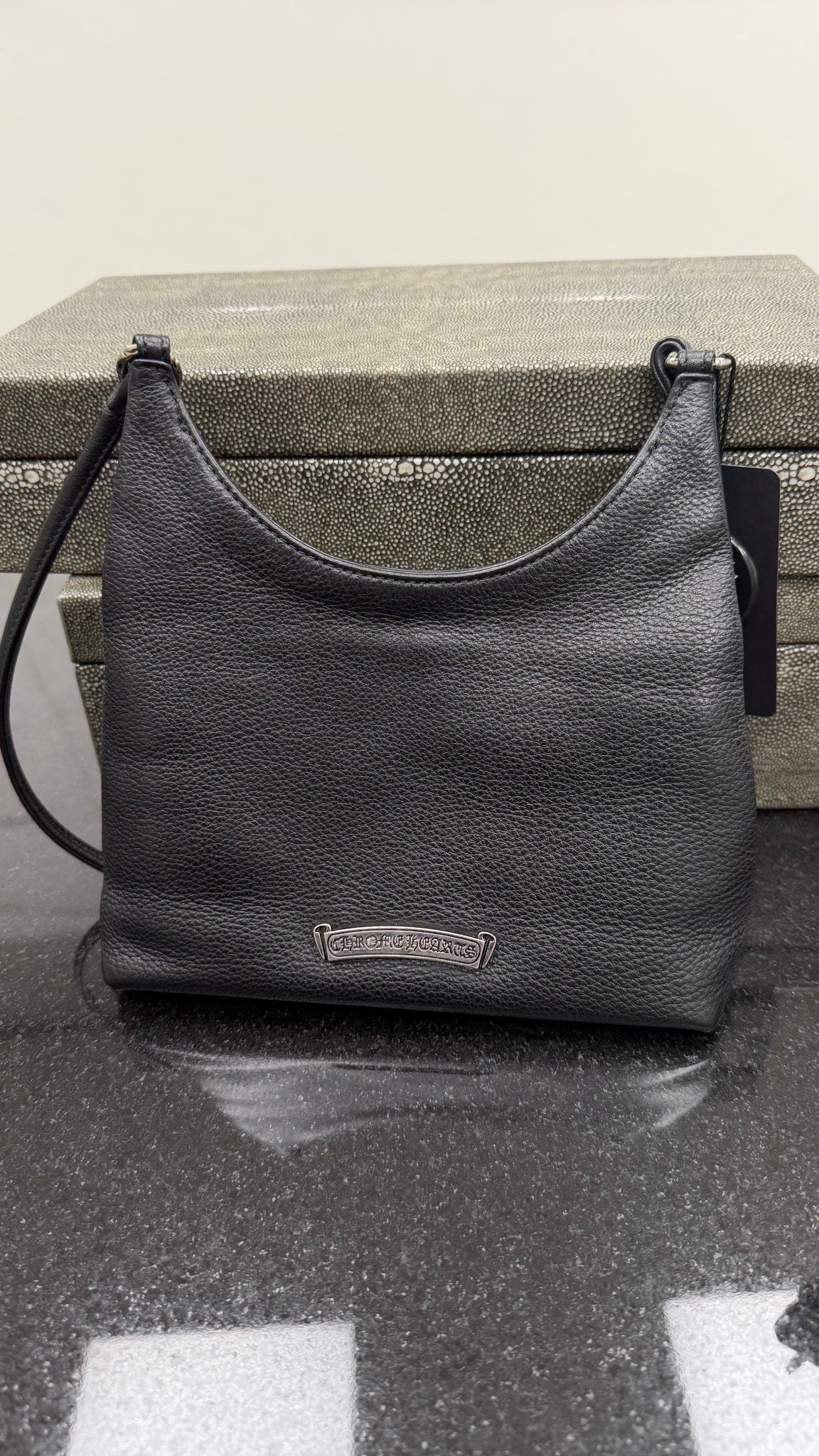 Chrome Hearts Black Leather Bagger Shoulder Bag