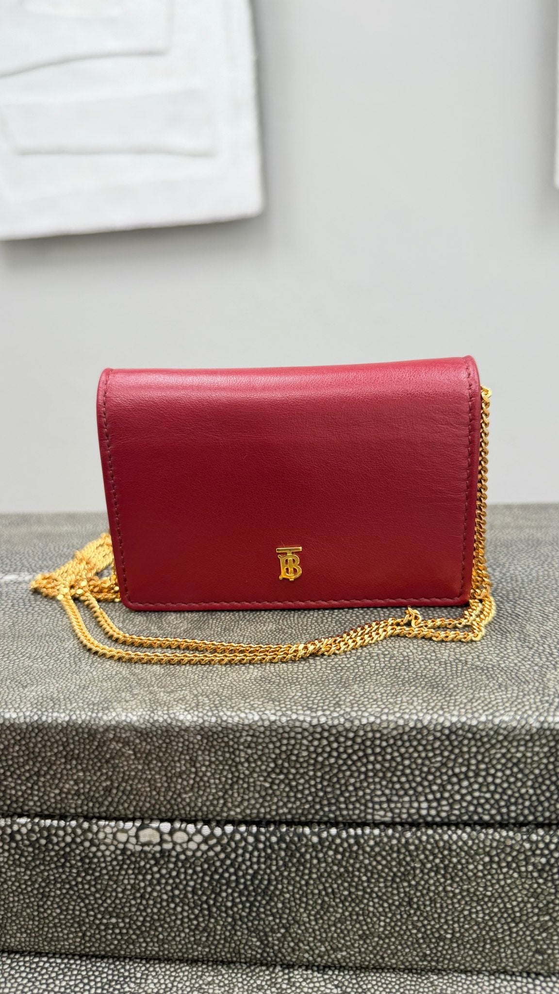 Burberry Red Leather Compact Wallet on a Chain