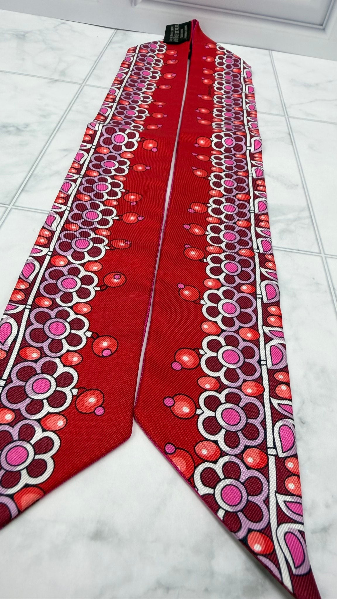 Hermes Pink And Red Silk Twilly