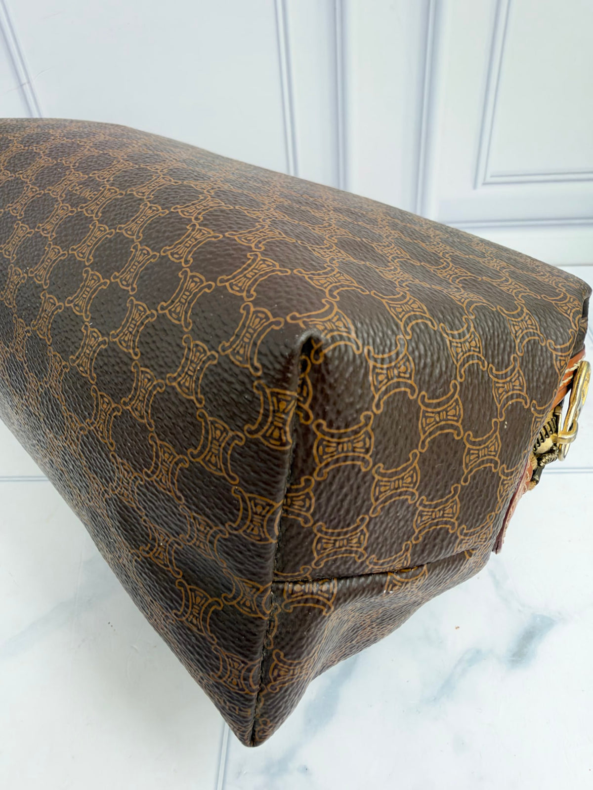 Celine Brown Macadam Coated Canvas Zippy Cosmetic Pouch