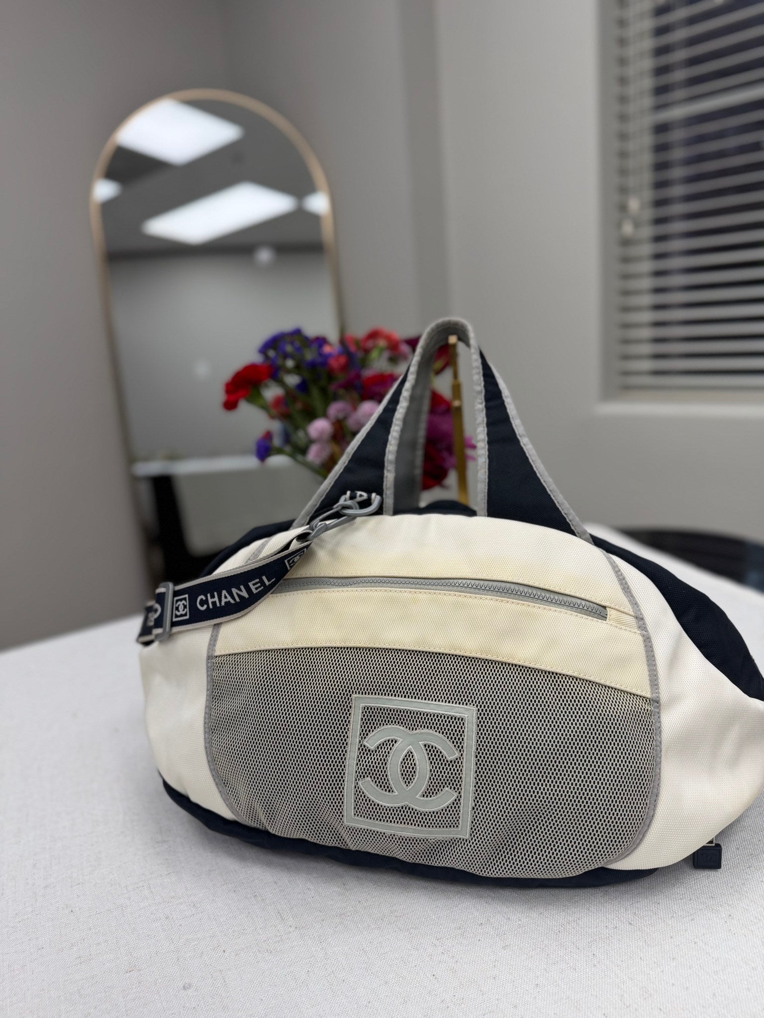 Chanel White And Blue Nylon Sport Line Boston Bag