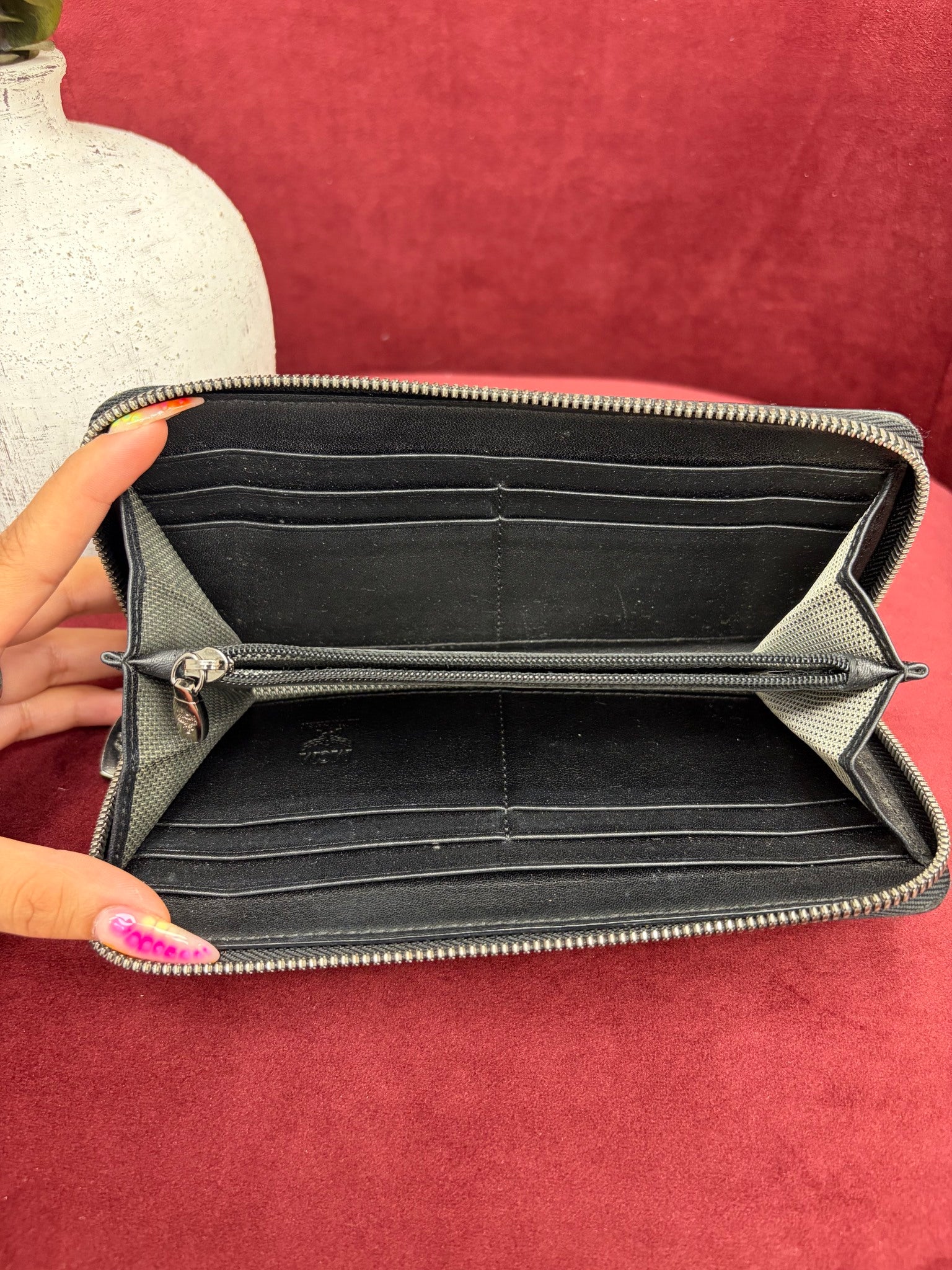 MCM Red Snakeskin Embossed Studded Zippy Wallet