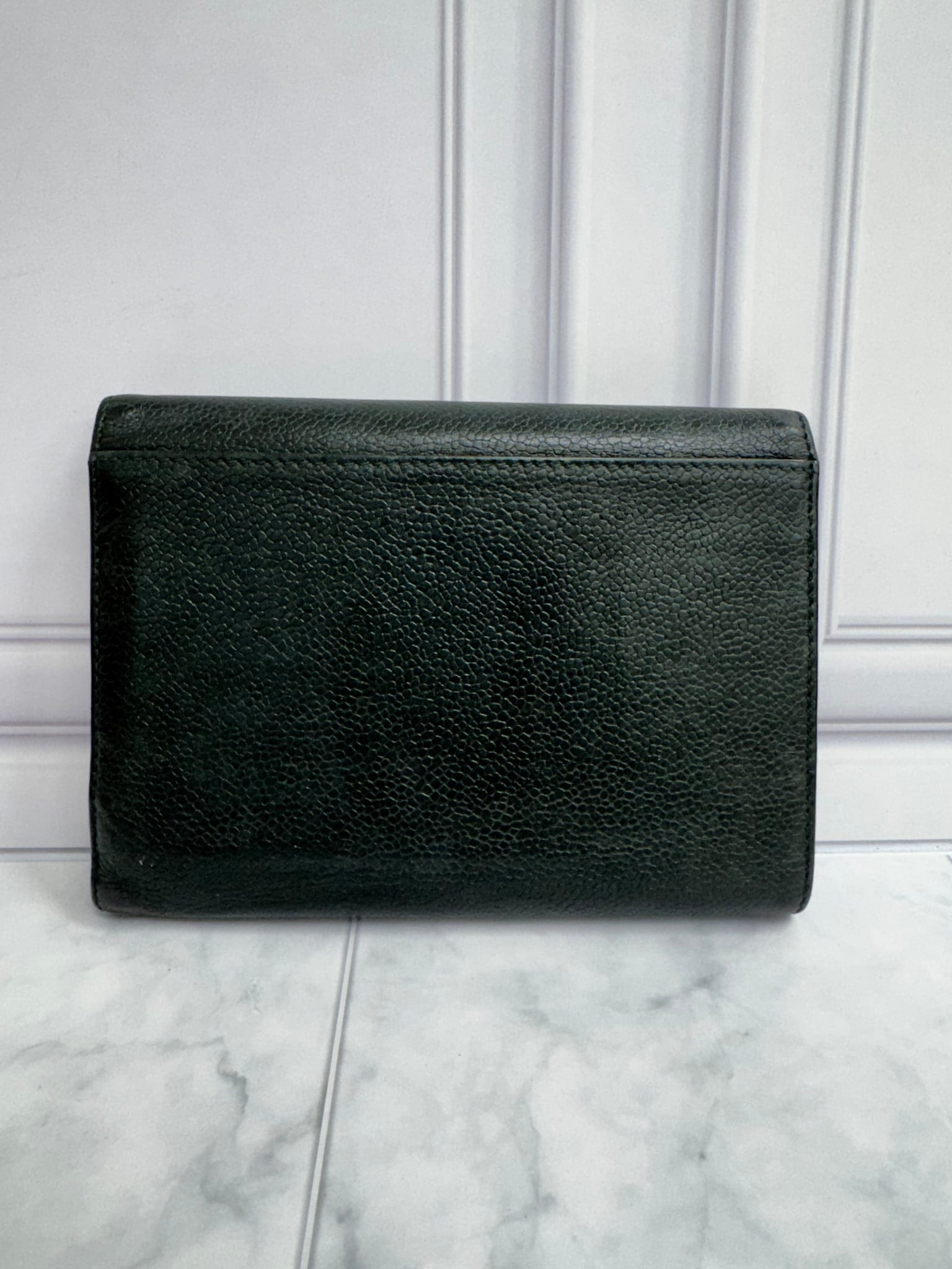 Chanel Dark Green Caviar Leather Compact Wallet