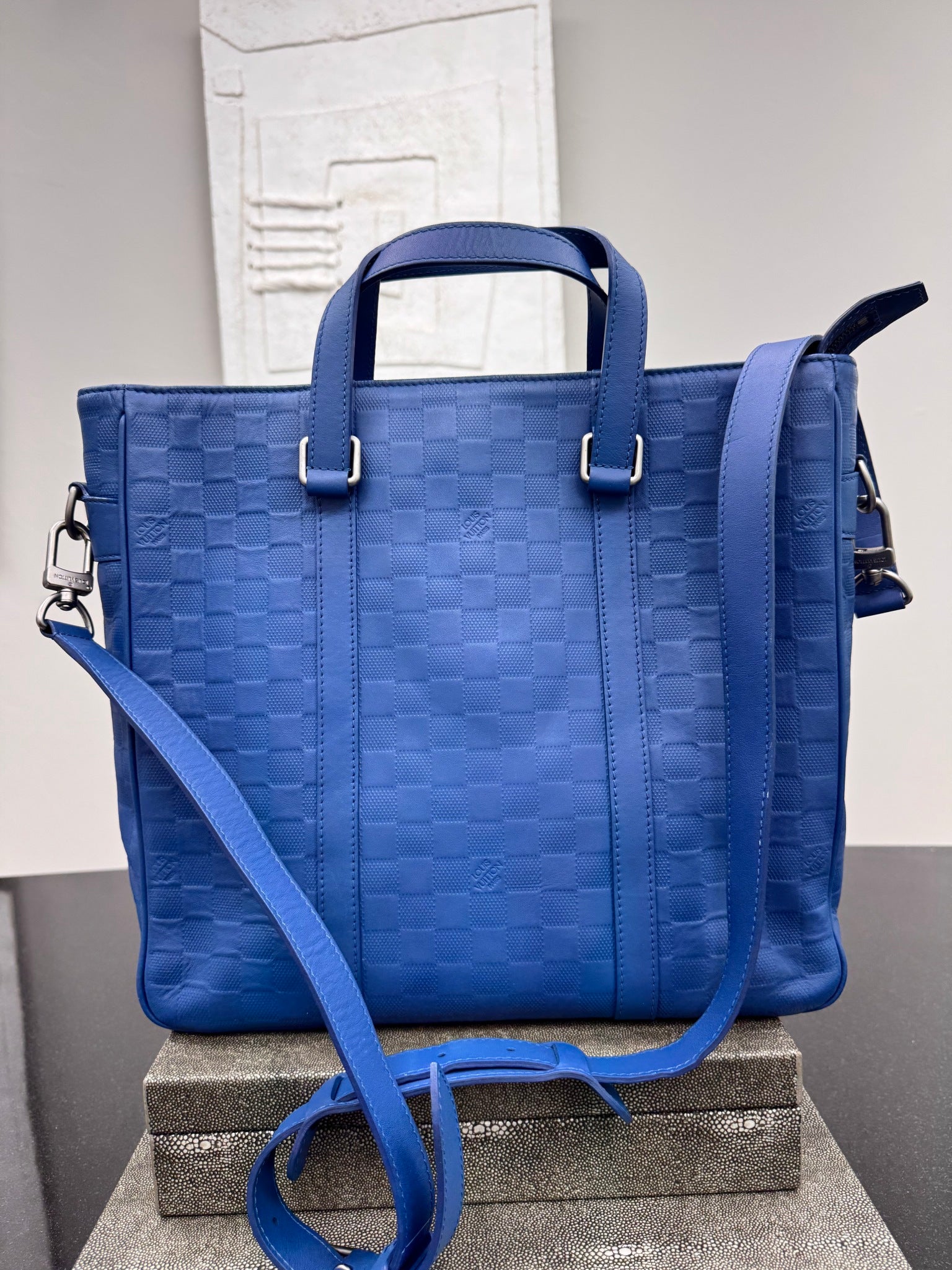 LIKE NEW - Louis Vuitton Blue Damier Infini Tadao Bag MM