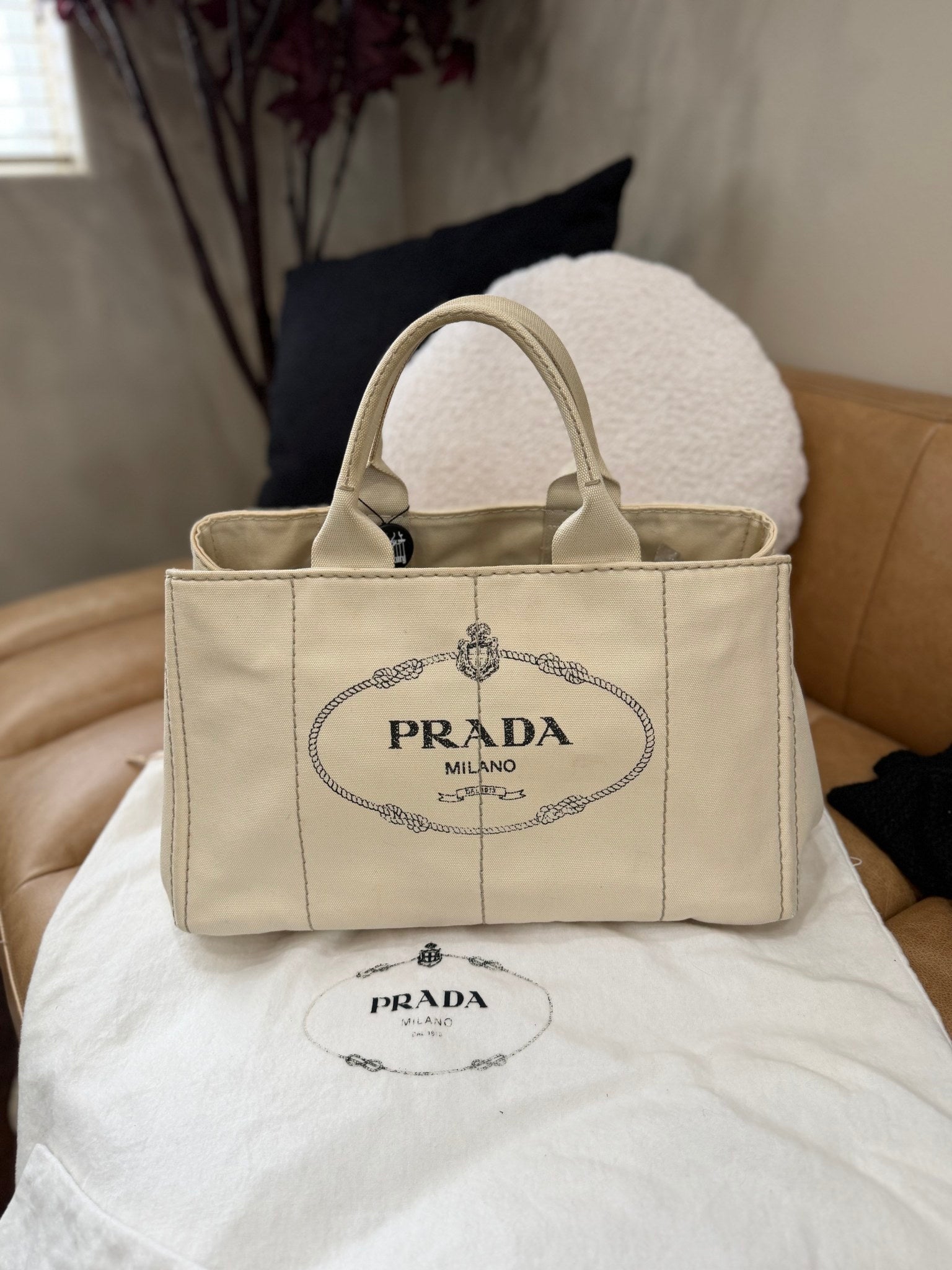 Prada Cream Canvas Large Canapa Handbag