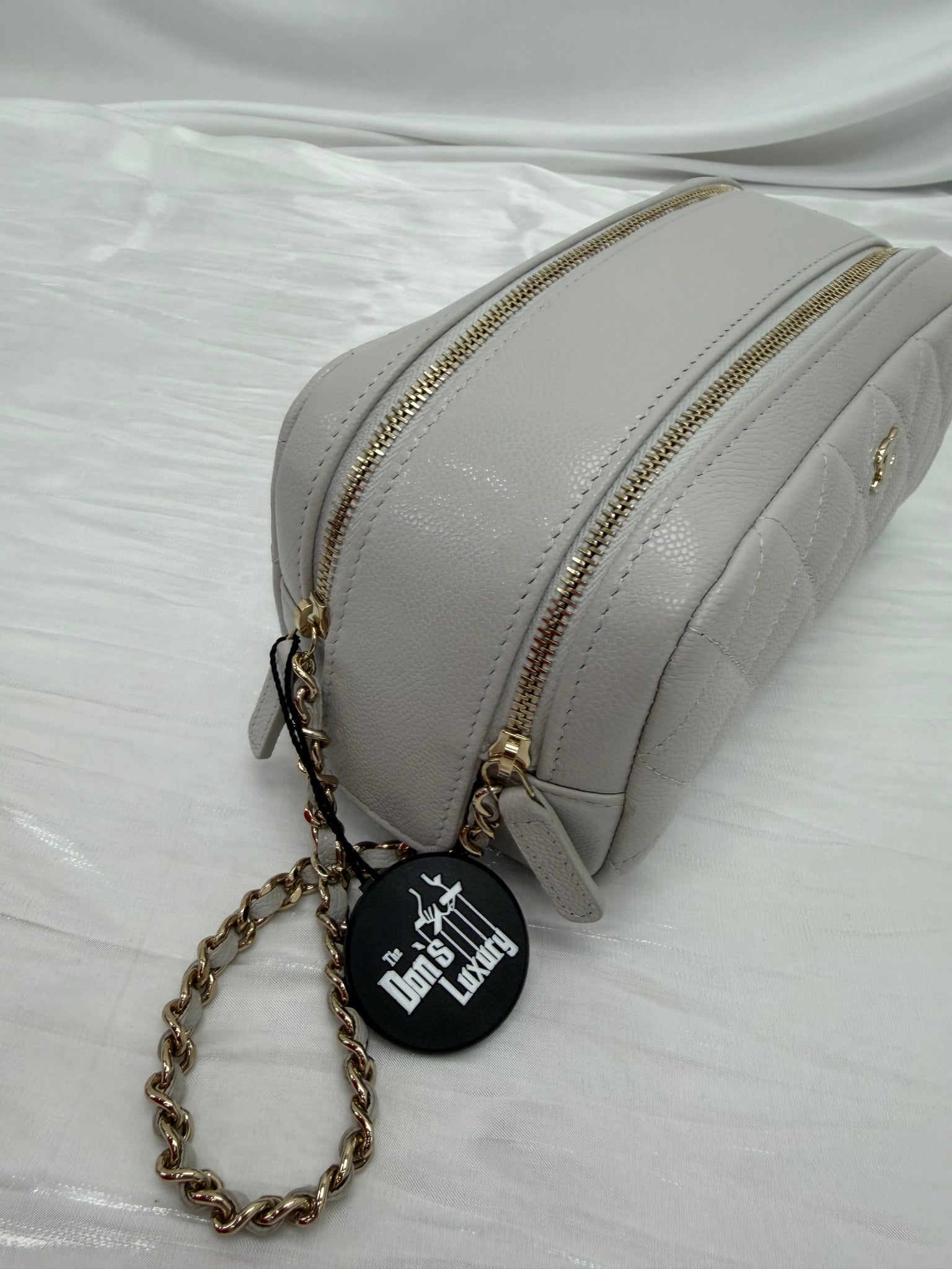 BRAND NEW- Chanel Gray Quilted Caviar Double Zip Cosmetic Case