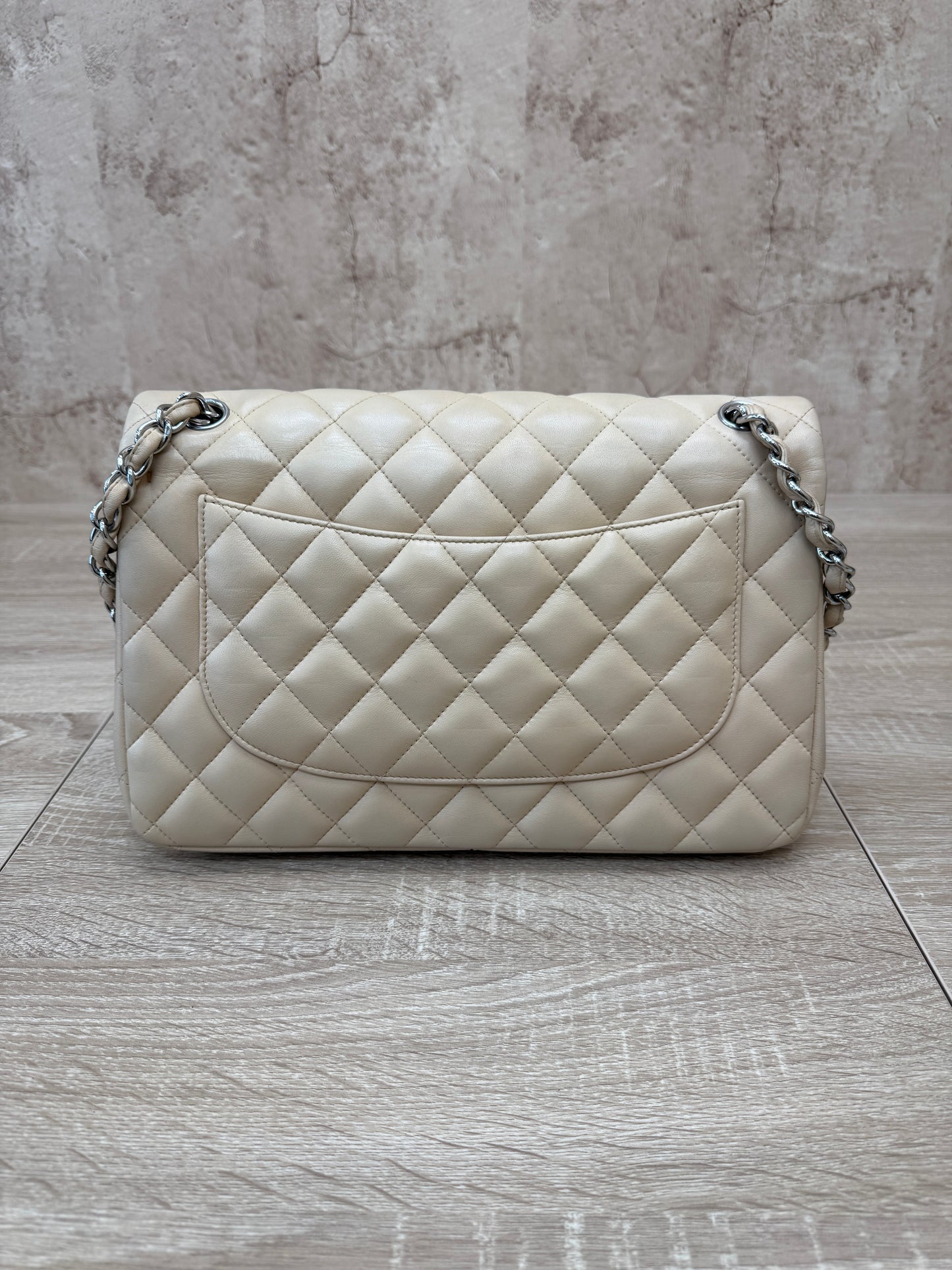 Chanel Beige Quilted Lambskin Jumbo Double Flap Bag