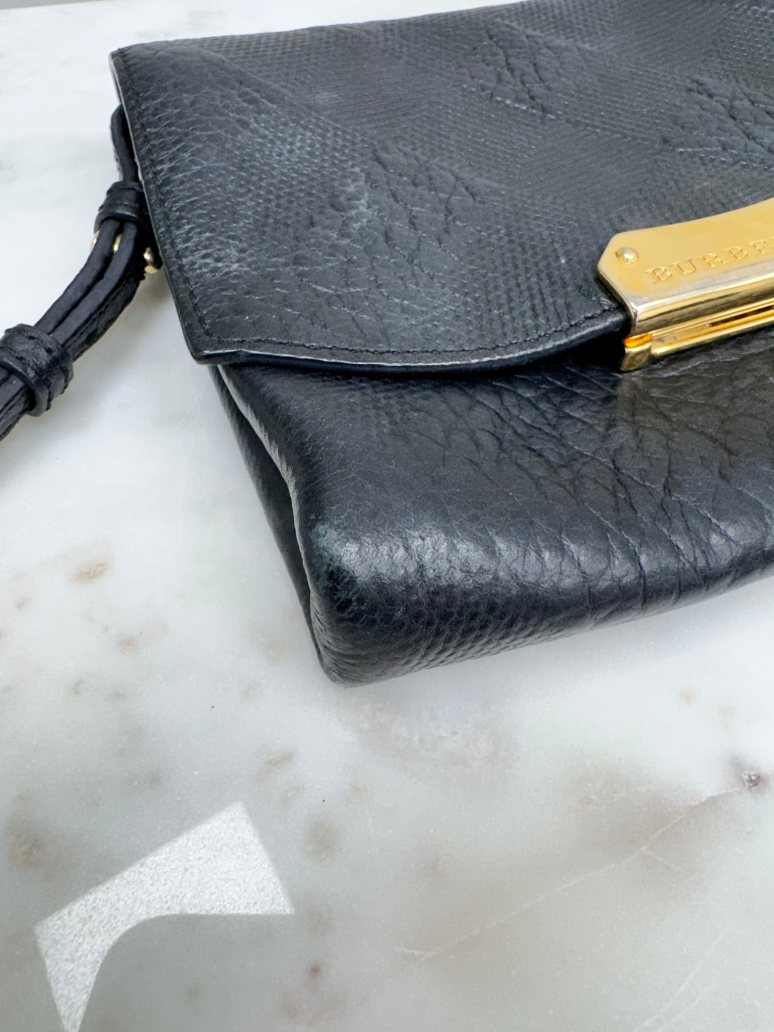 Burberry Black Embossed Check Leather Crossbody