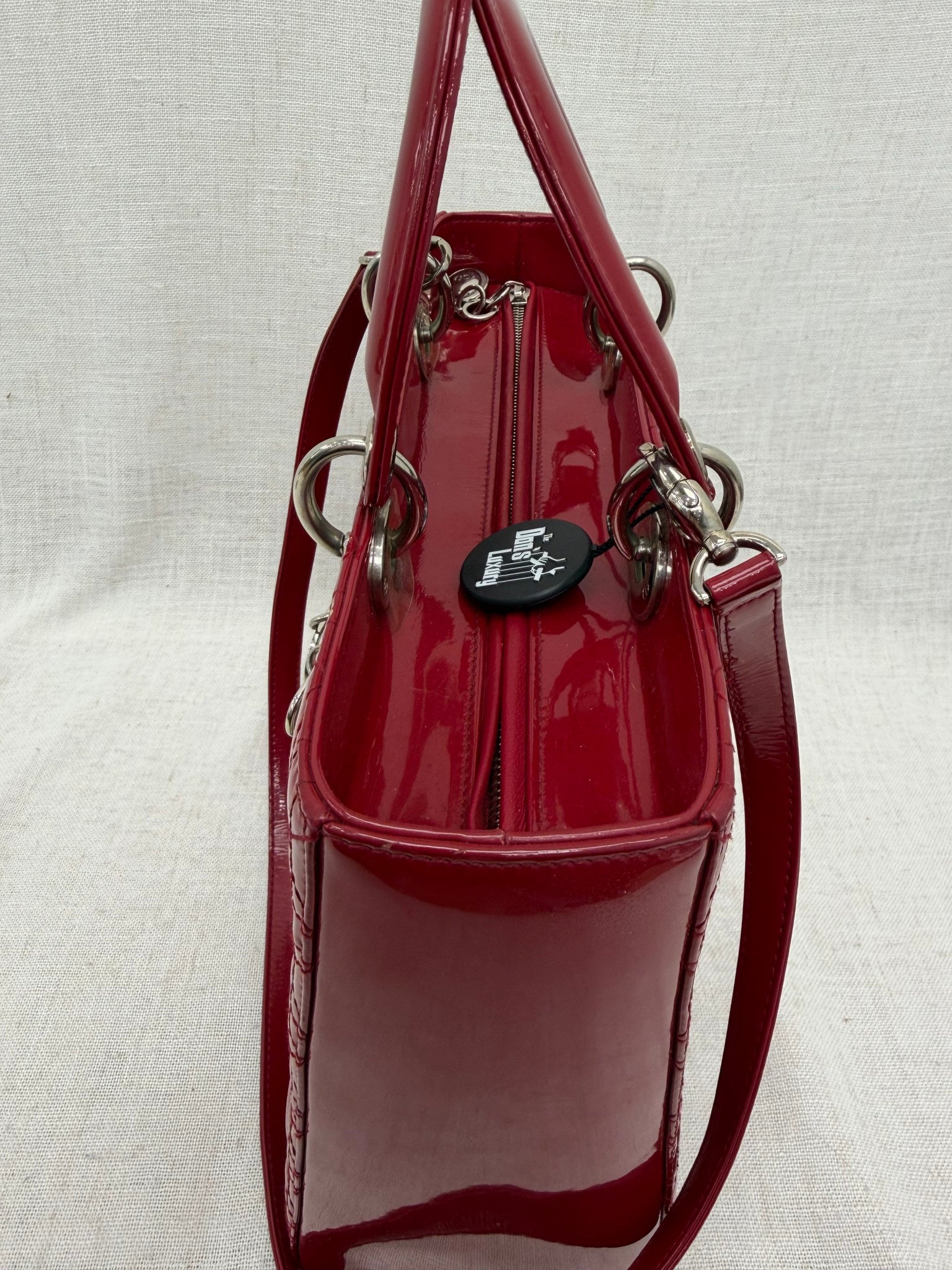 Christian Dior Dark Red Cannage Patent Leather Large Lady Dior Handbag