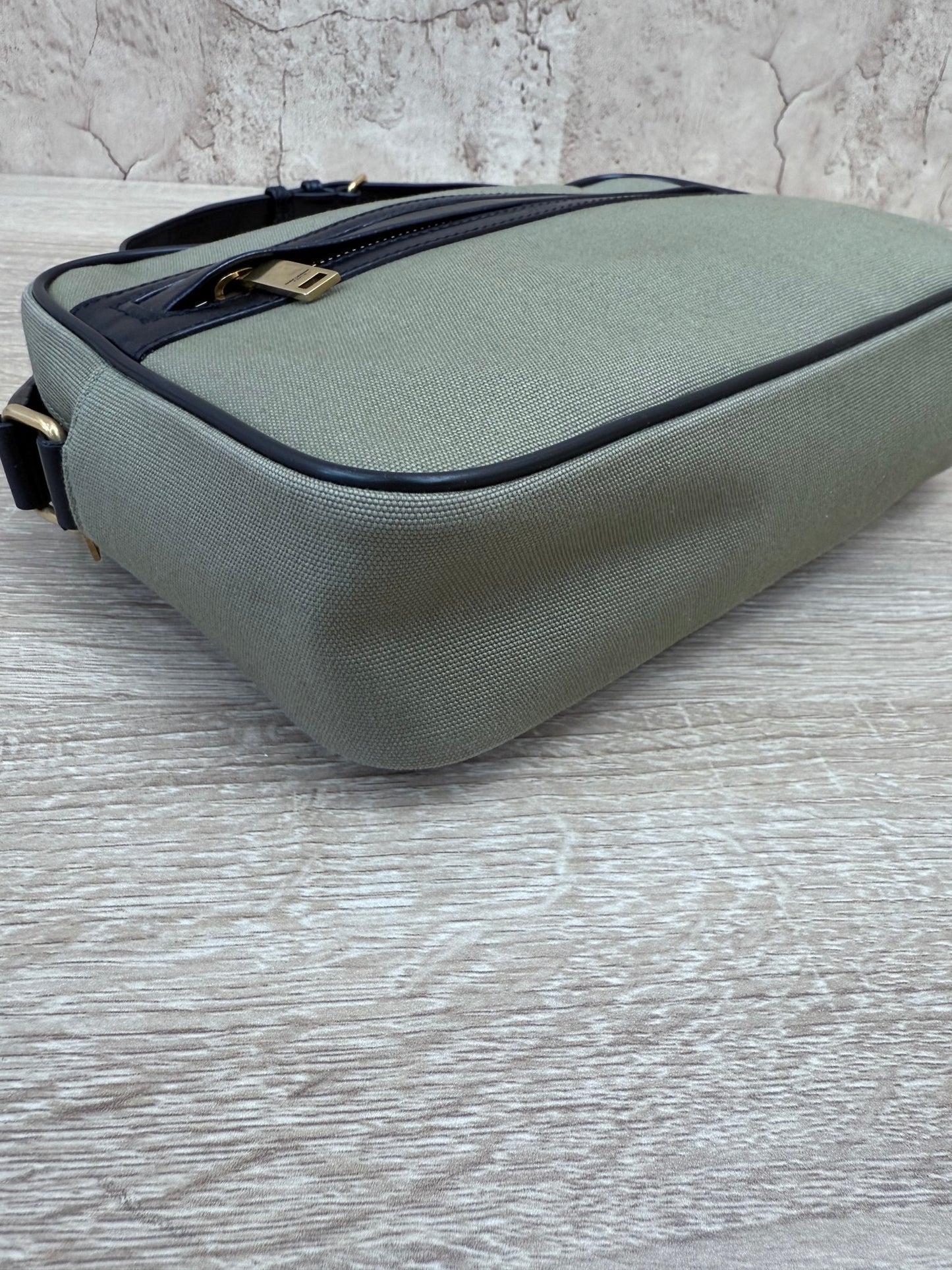 Saint Laurent YSL Green Canvas Small Camp Shoulder Bag
