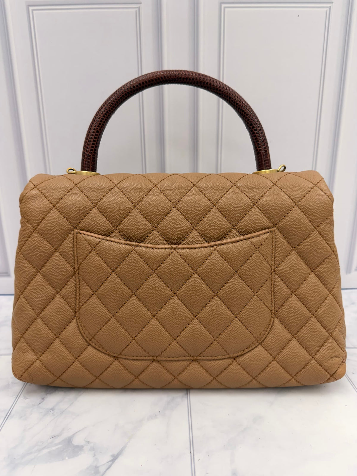 Chanel Tan Caviar Quilted Medium Coco Handle Flap Bag
