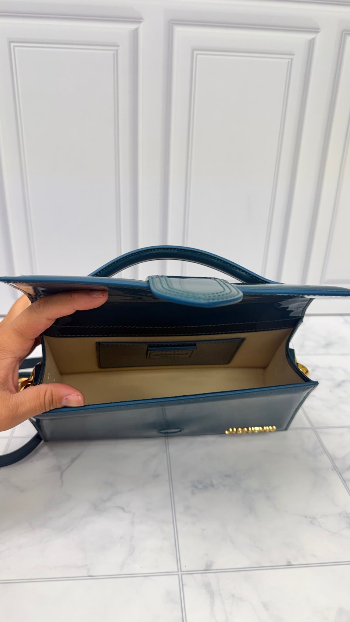 BRAND NEW - Jacquemus Turquoise Patent Leather Le Grand Bambino Handbag 2Way Handbag