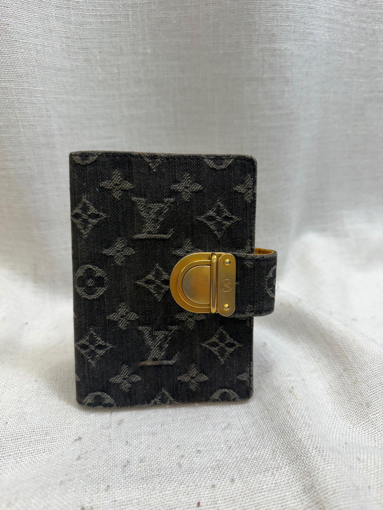 Louis Vuitton Black Denim Monogram Passport Agenda Cover