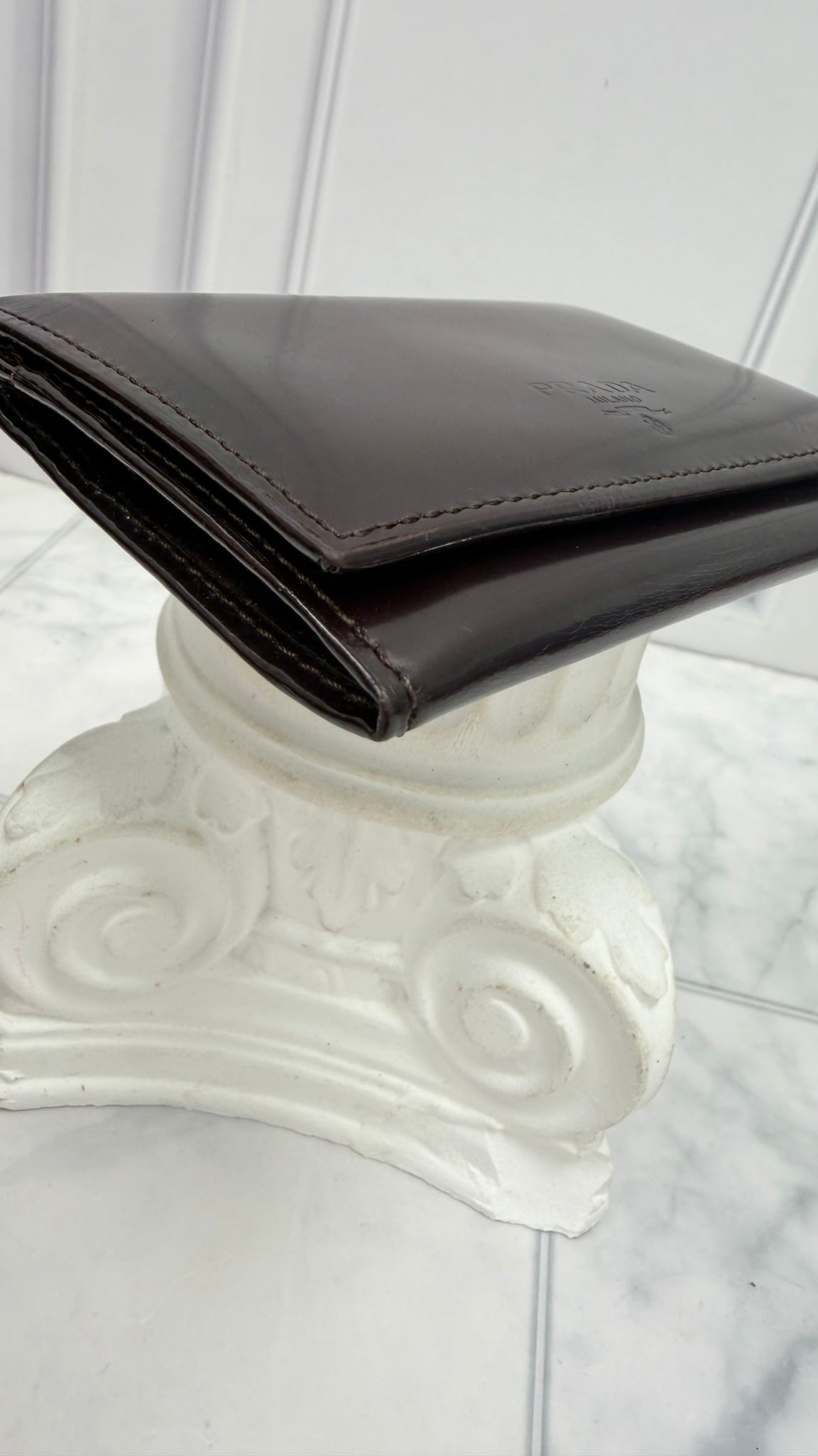 Prada Brown Patent Leather Card Case