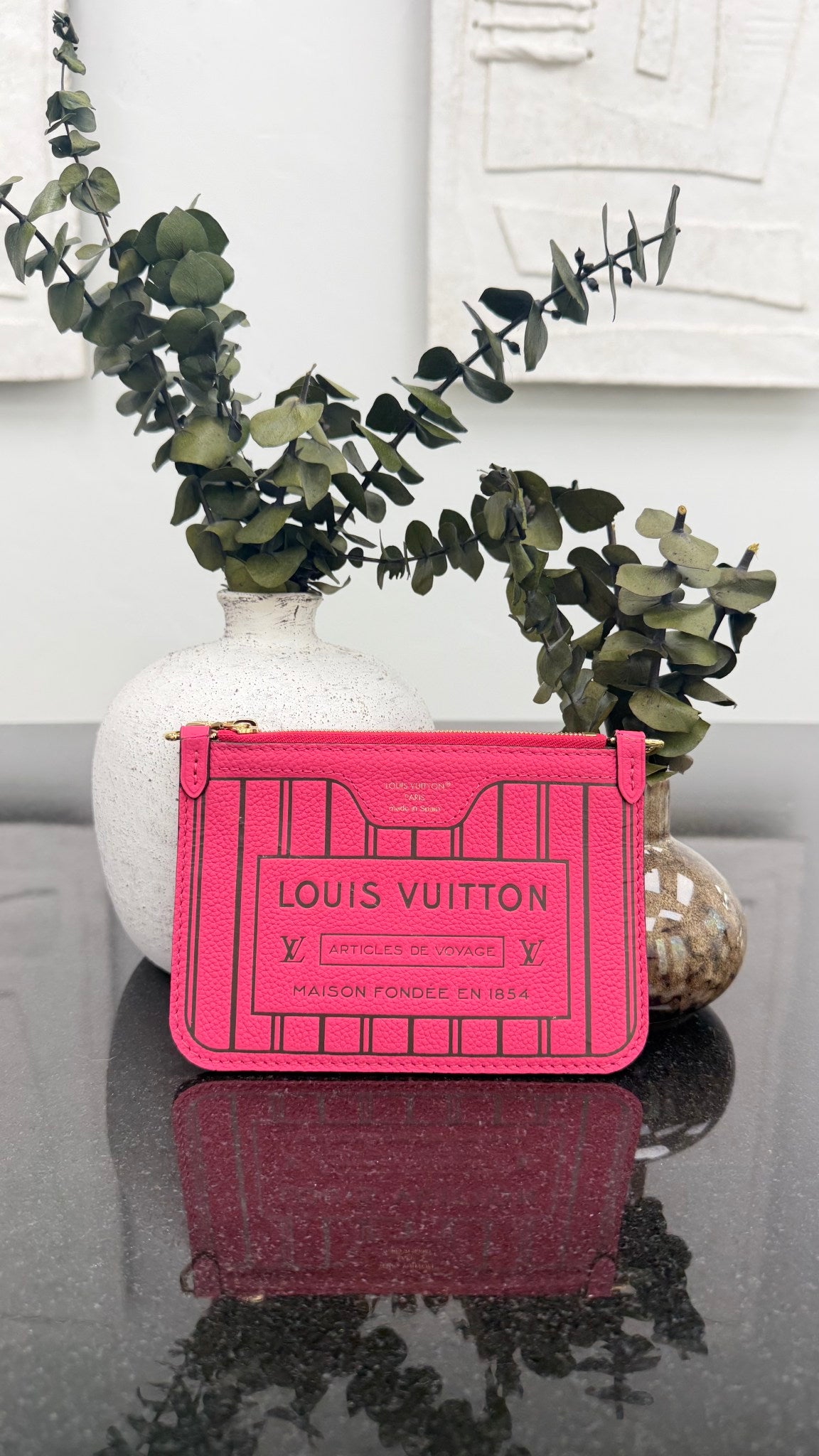 BRAND NEW - Louis Vuitton Pink Grained Calfskin Leather Neverfull Inside Out BB Pochette