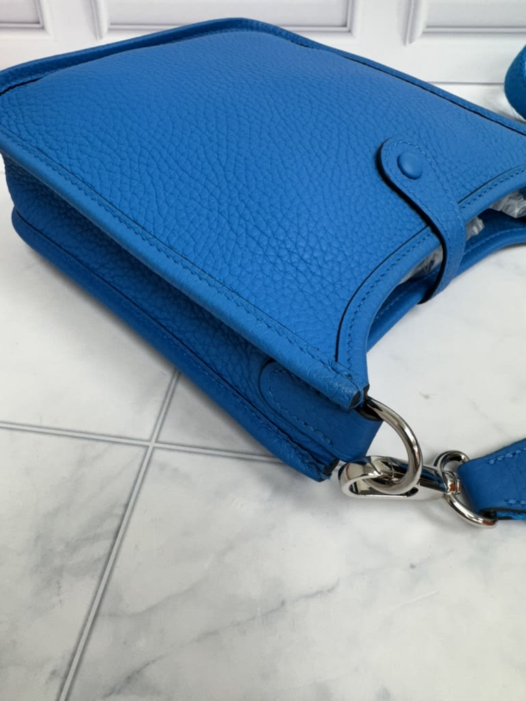 Hermes Blue Taurillon Clemence Leather Evelyne Amazone TPM Bag