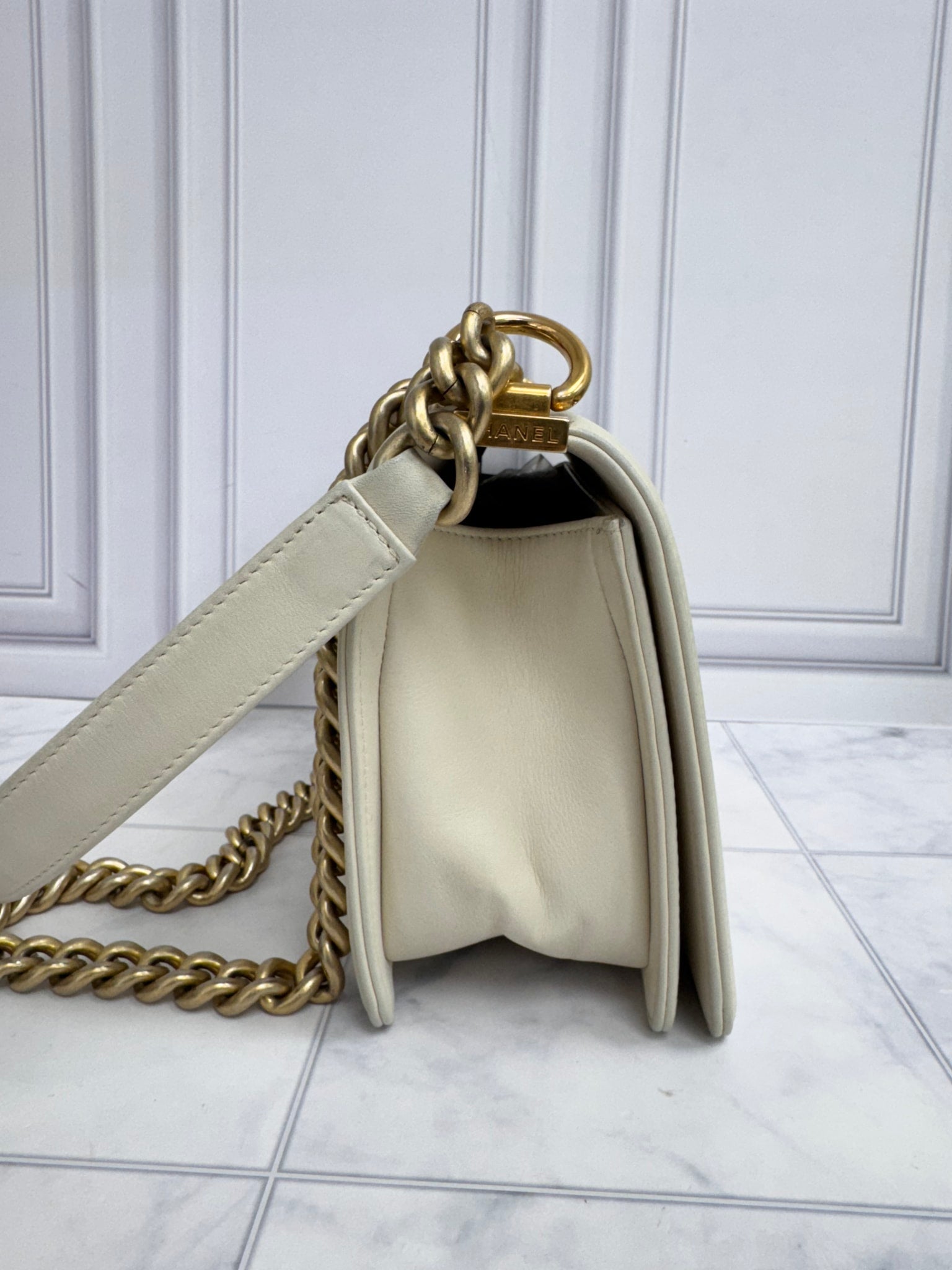 Chanel Ivory Chevron Mix Medium Boy Flap Bag