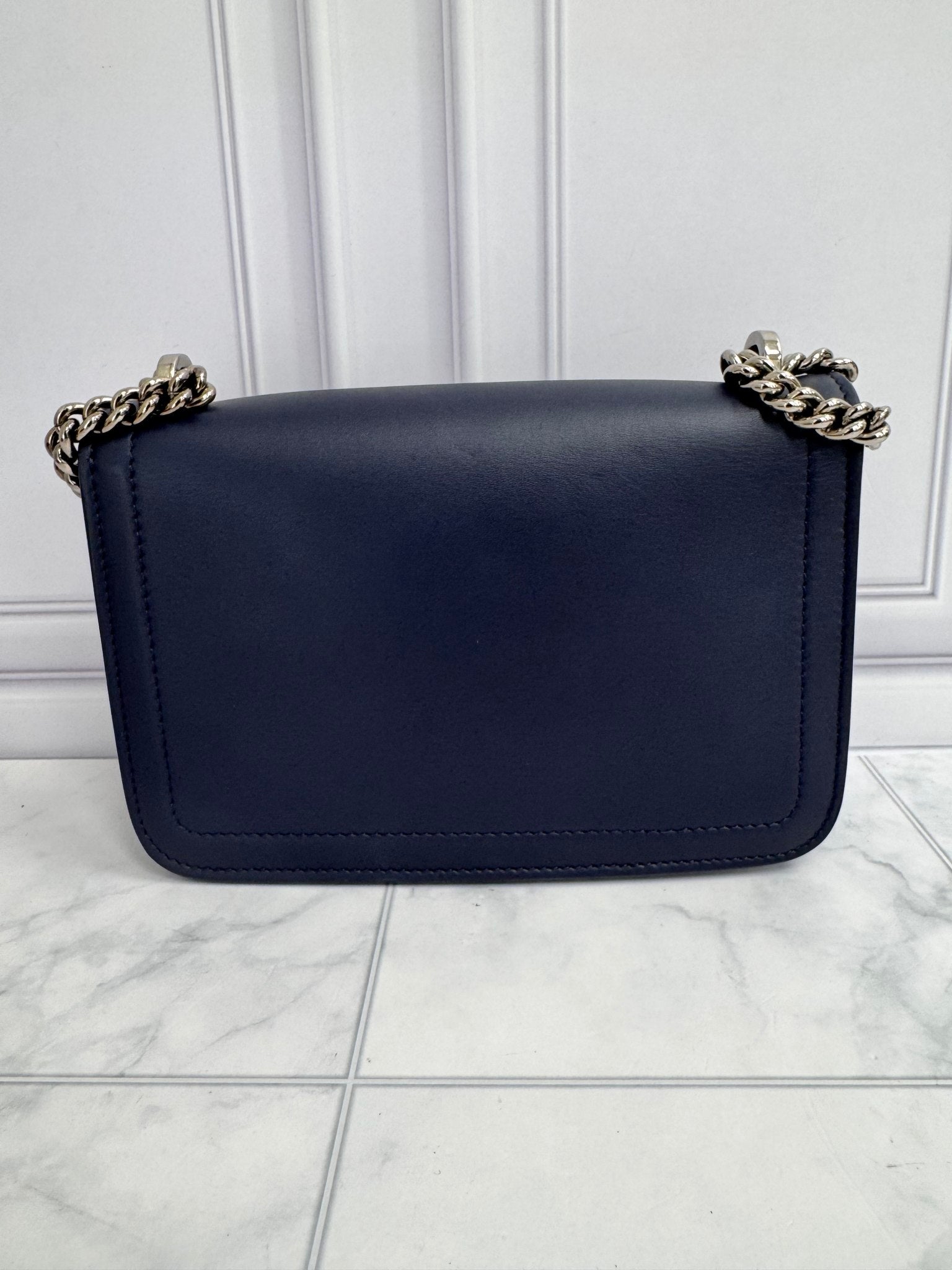 LIKE NEW - Salvatore Ferragamo Blue Leather And Python Texture Vara Bow Chain Shoulder Bag