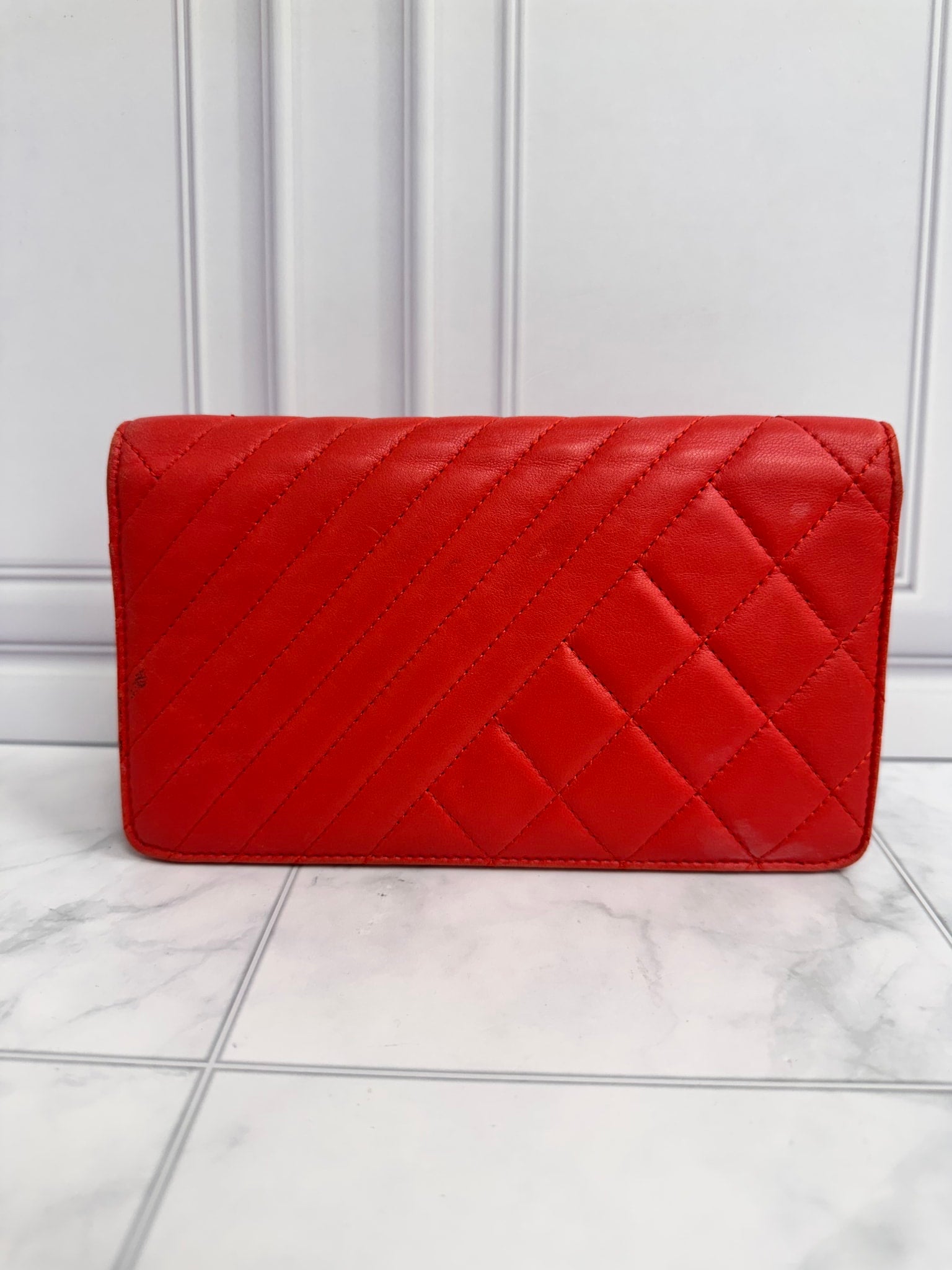 Chanel Red Quilted Leather Long Flap Wallet