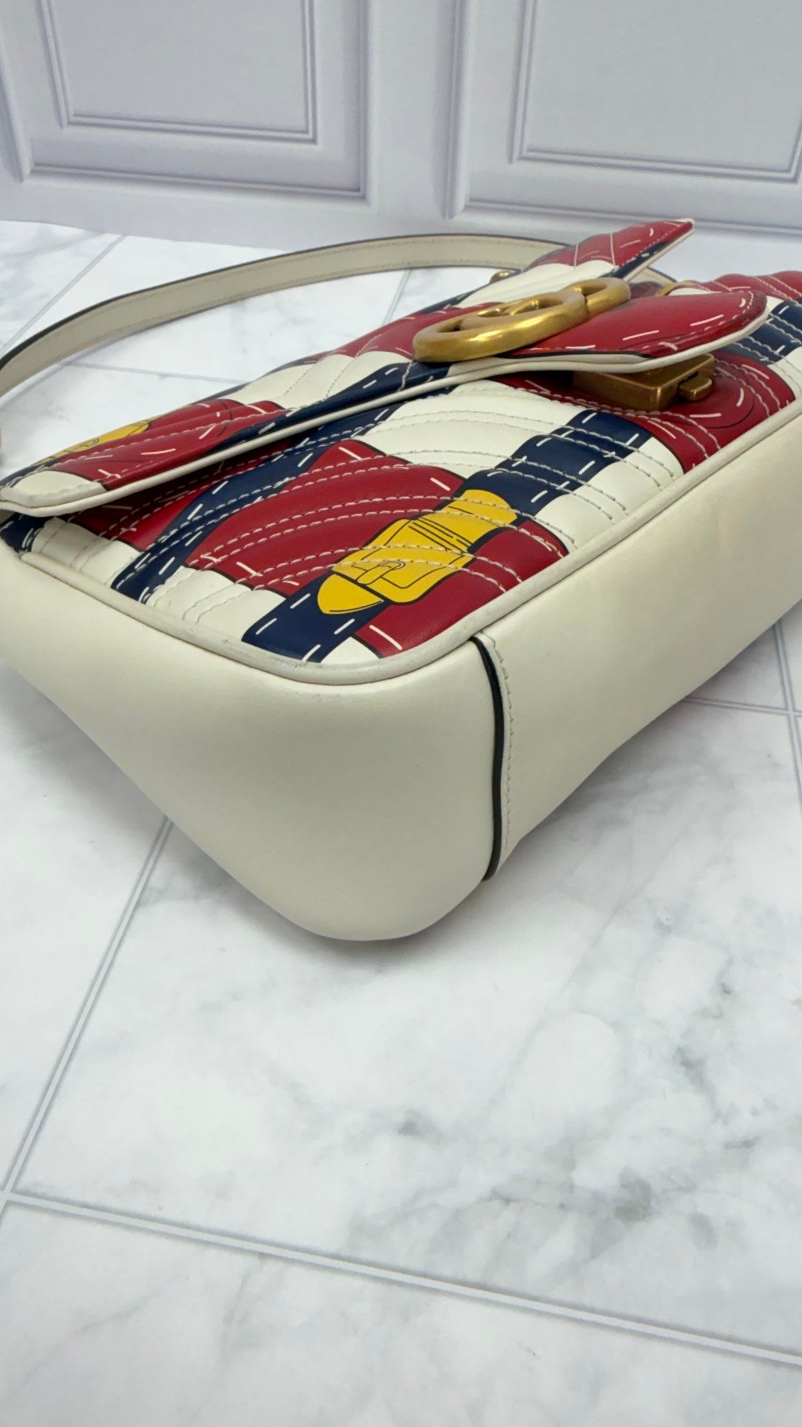 Gucci Mutlicolor Buckle Printed Leather Small Marmont Flap Bag