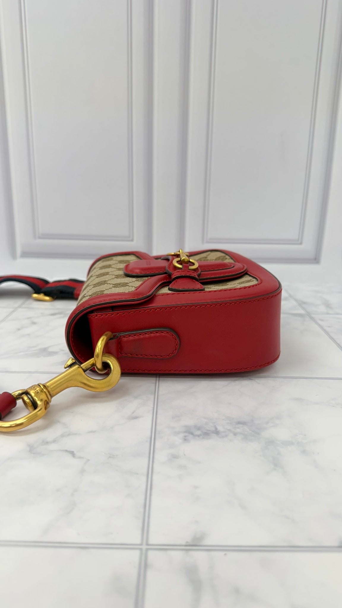Gucci Red And Brown GG Canvas Lady Web Small Shoulder Bag