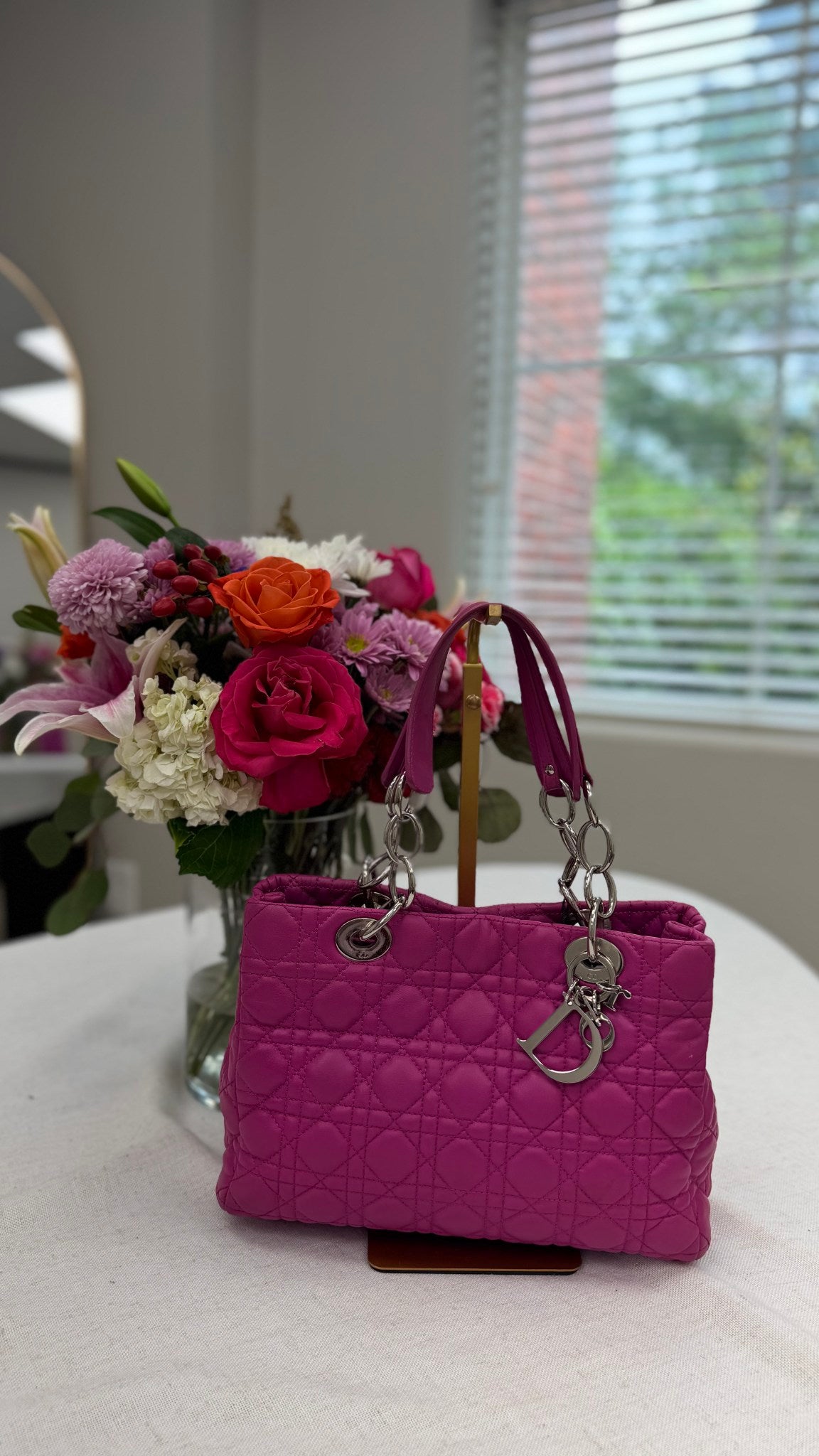 Christian Dior Magenta Lambskin Leather Soft Shopping Tote