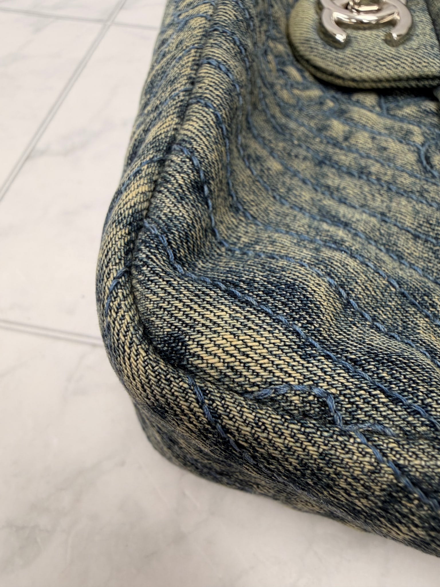 Chanel Denim Camellia Quilted Medium Flap Bag
