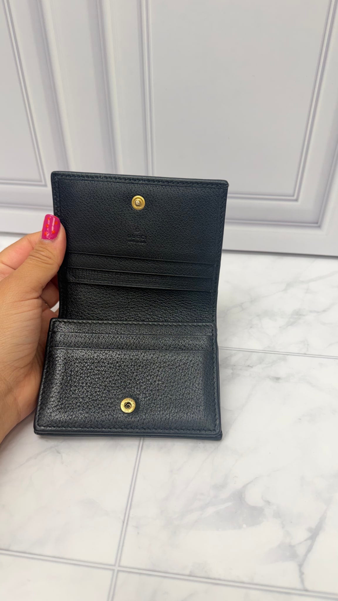 Gucci Black Leather Rhinestone Compact Wallet