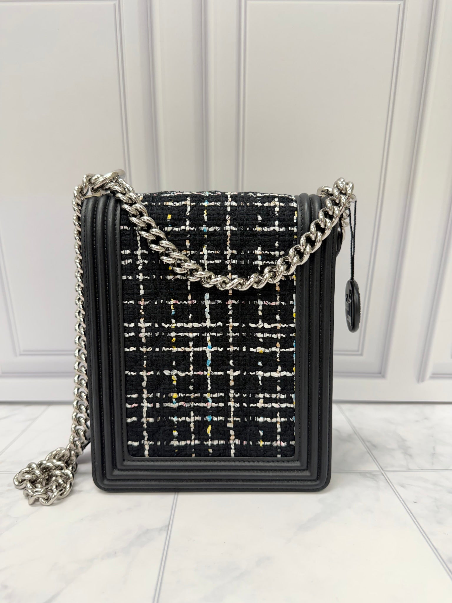 Chanel Black Tweed North South Boy Flap Bag