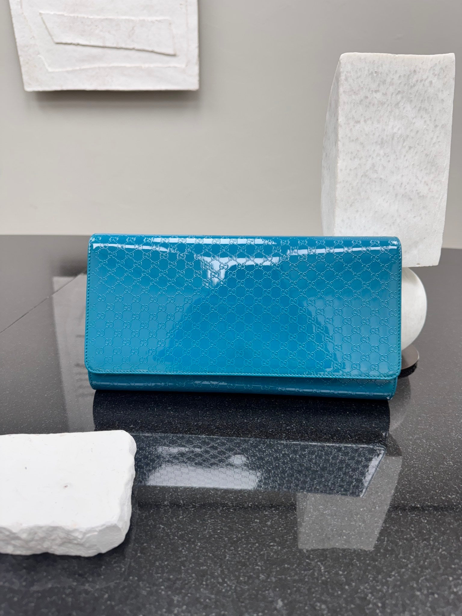 Gucci Turquoise Microguccissima Patent Leather Broadway Clutch Bag