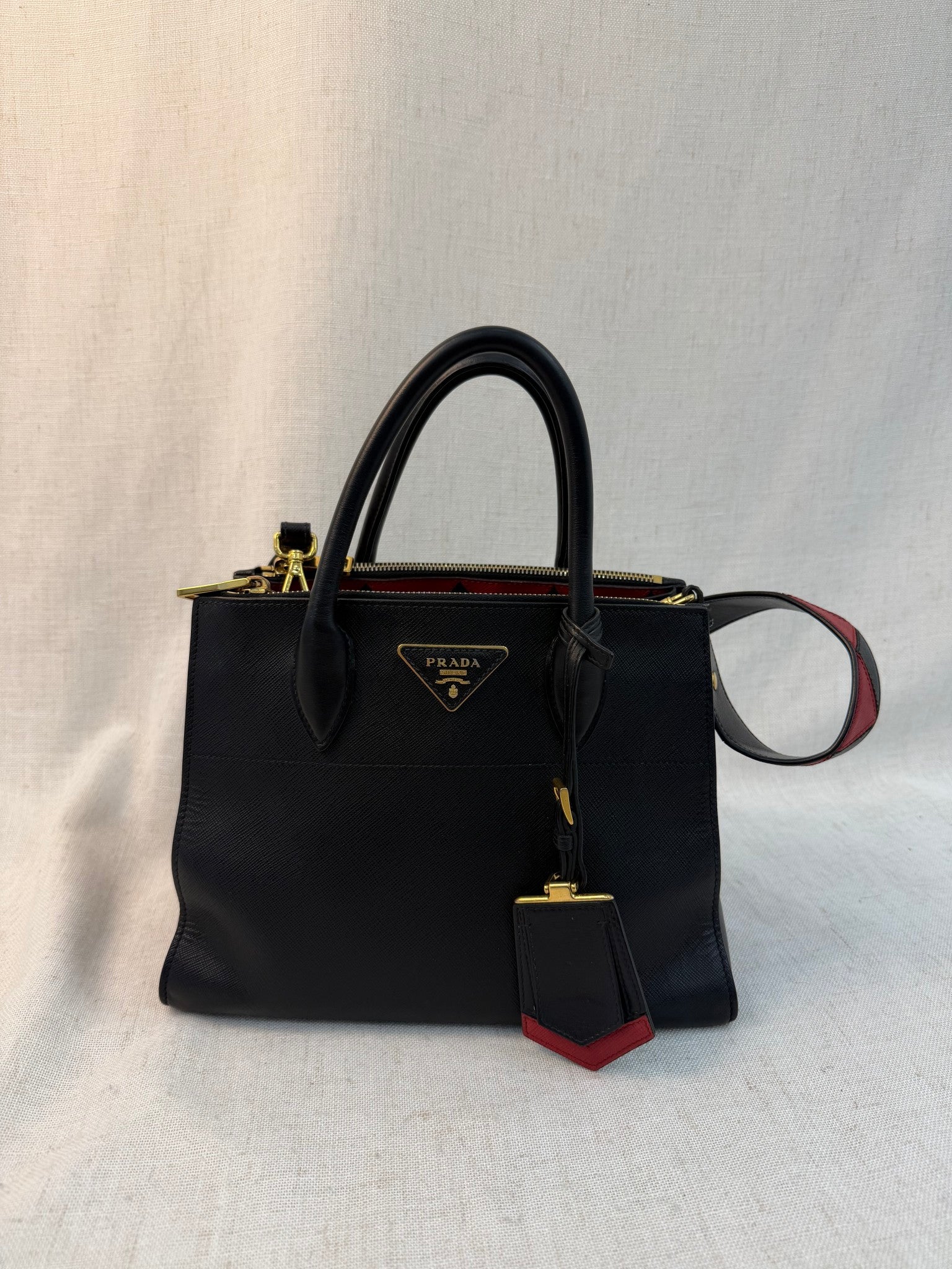 Prada Black Saffiano Leather Paradigme Two Way Tote Bag