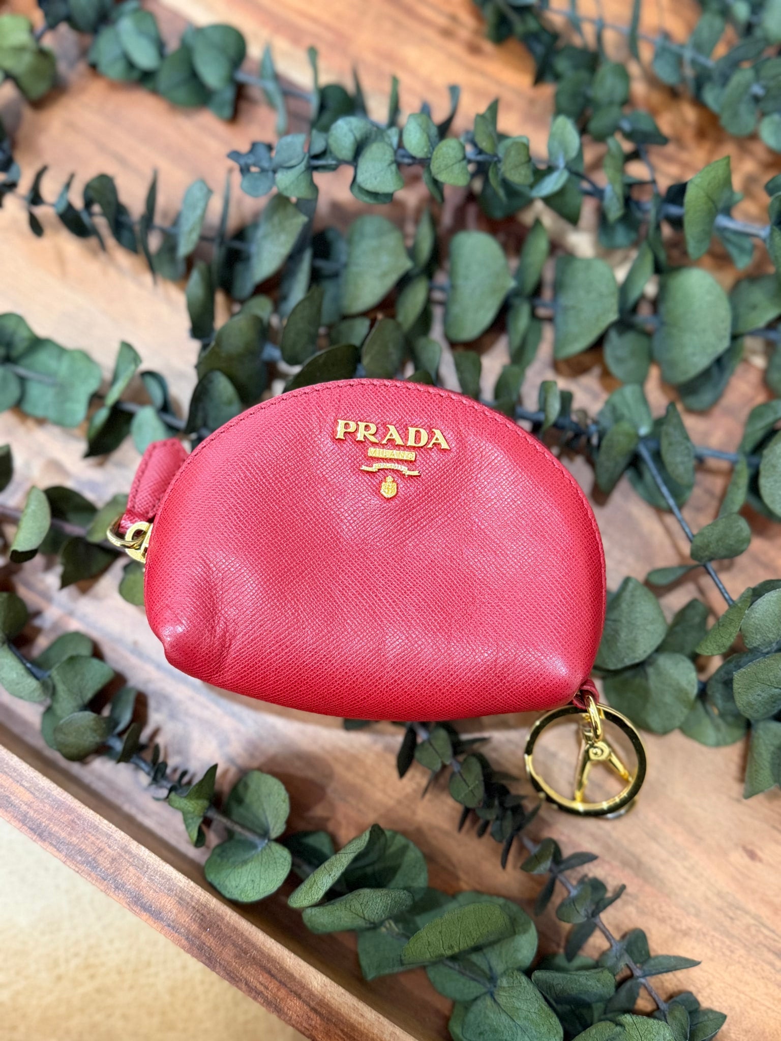 Prada Red Saffiano Leather Coin Pouch Bag Charm