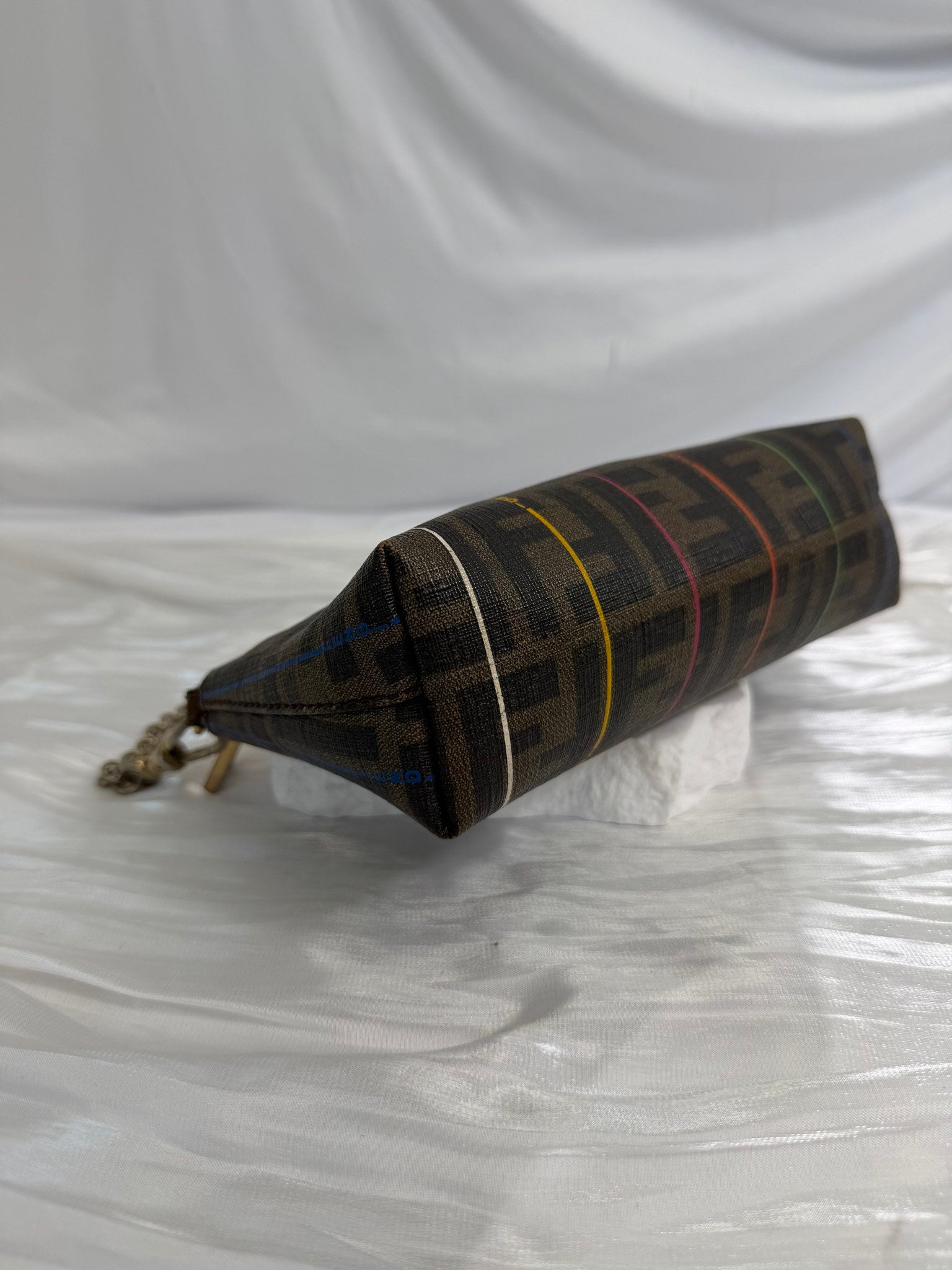 Fendi Zucca Spalmati Striped Coated Canvas Chain Pochette