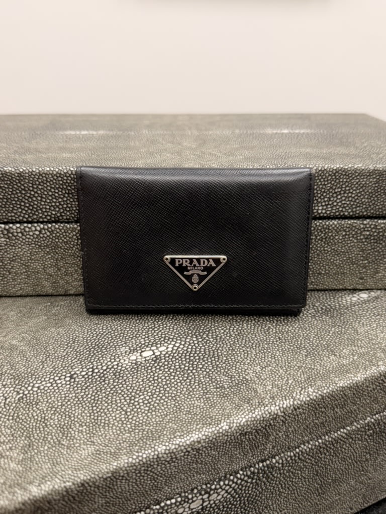 Prada Black Saffiano Logo Plate Card Case
