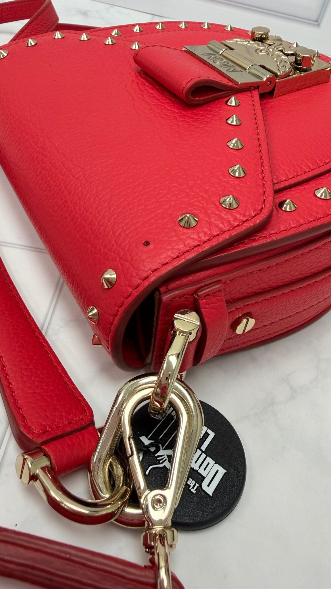 MCM Red Leather Studded Patricia 2way Bag