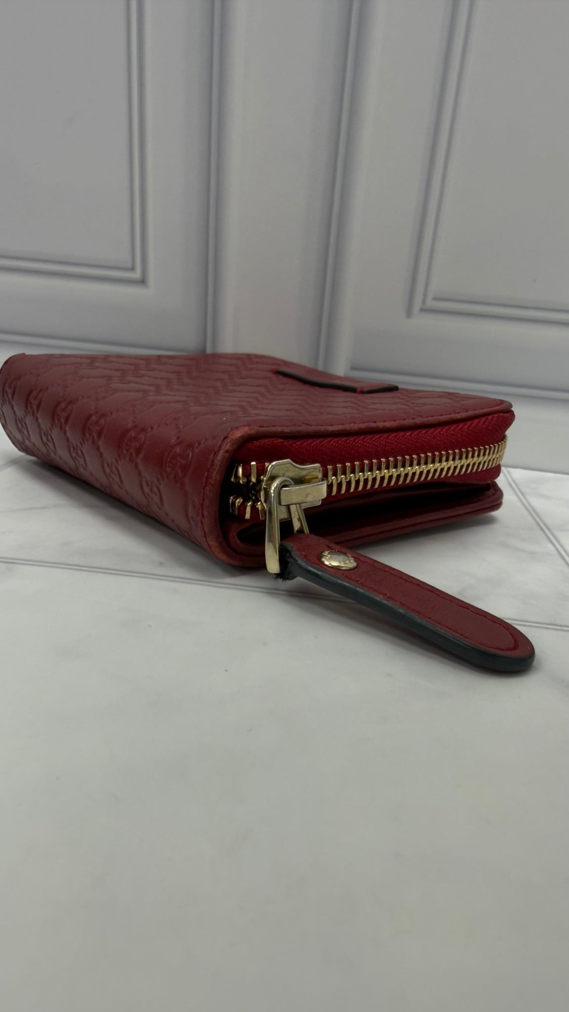 Gucci Red Microguccissima Bifold Compact Zippy Wallet