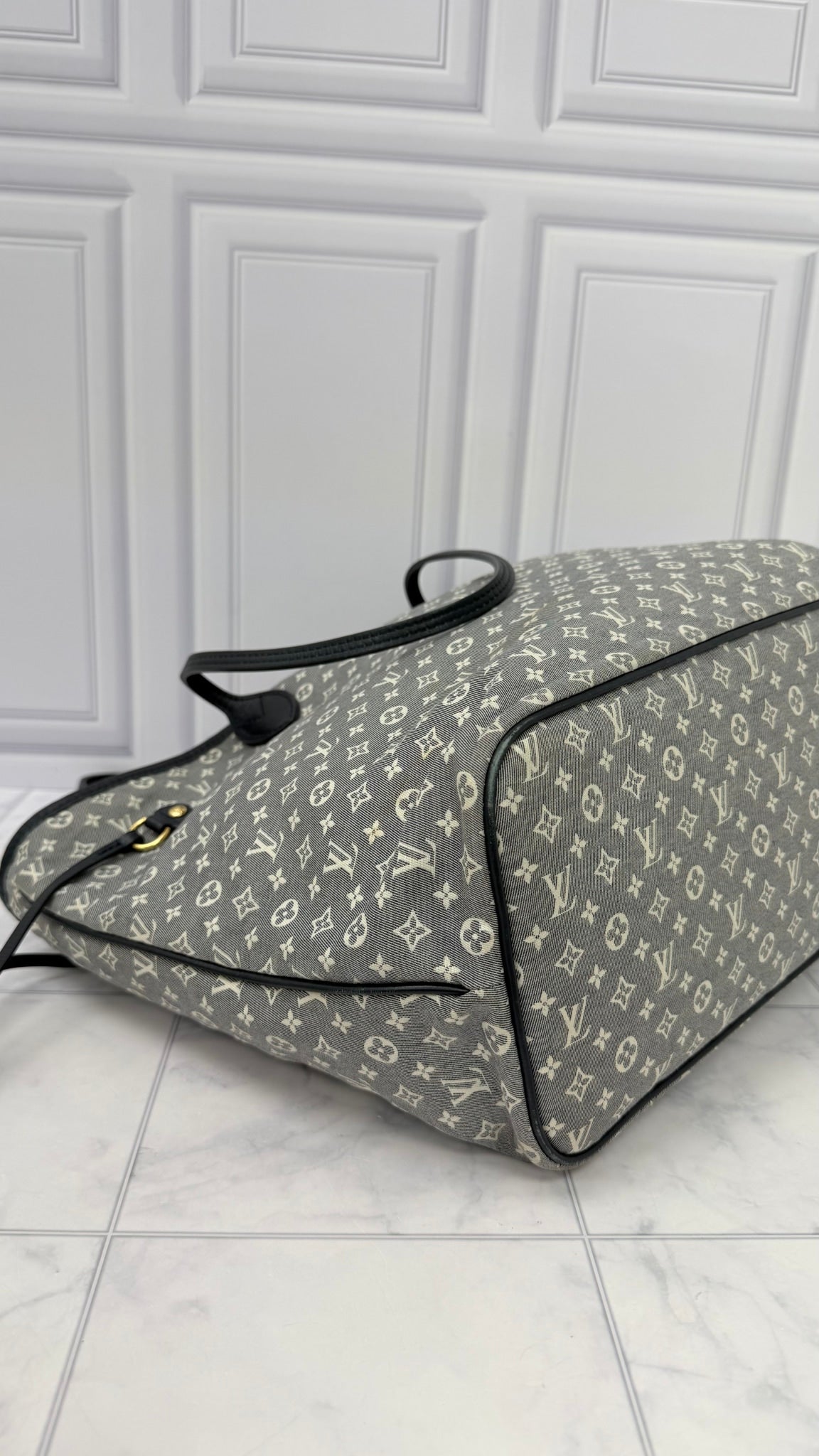 Louis Vuitton Navy Blue Monogram Canvas Mini Lin Neverfull MM Tote Bag